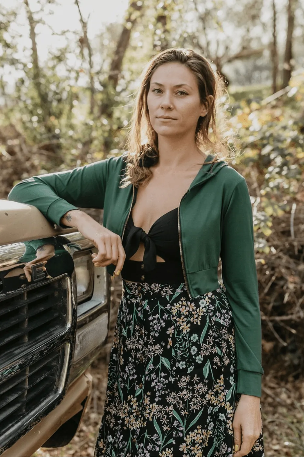 Cropped Hoodie in Fern Green Modal Stylish Wear