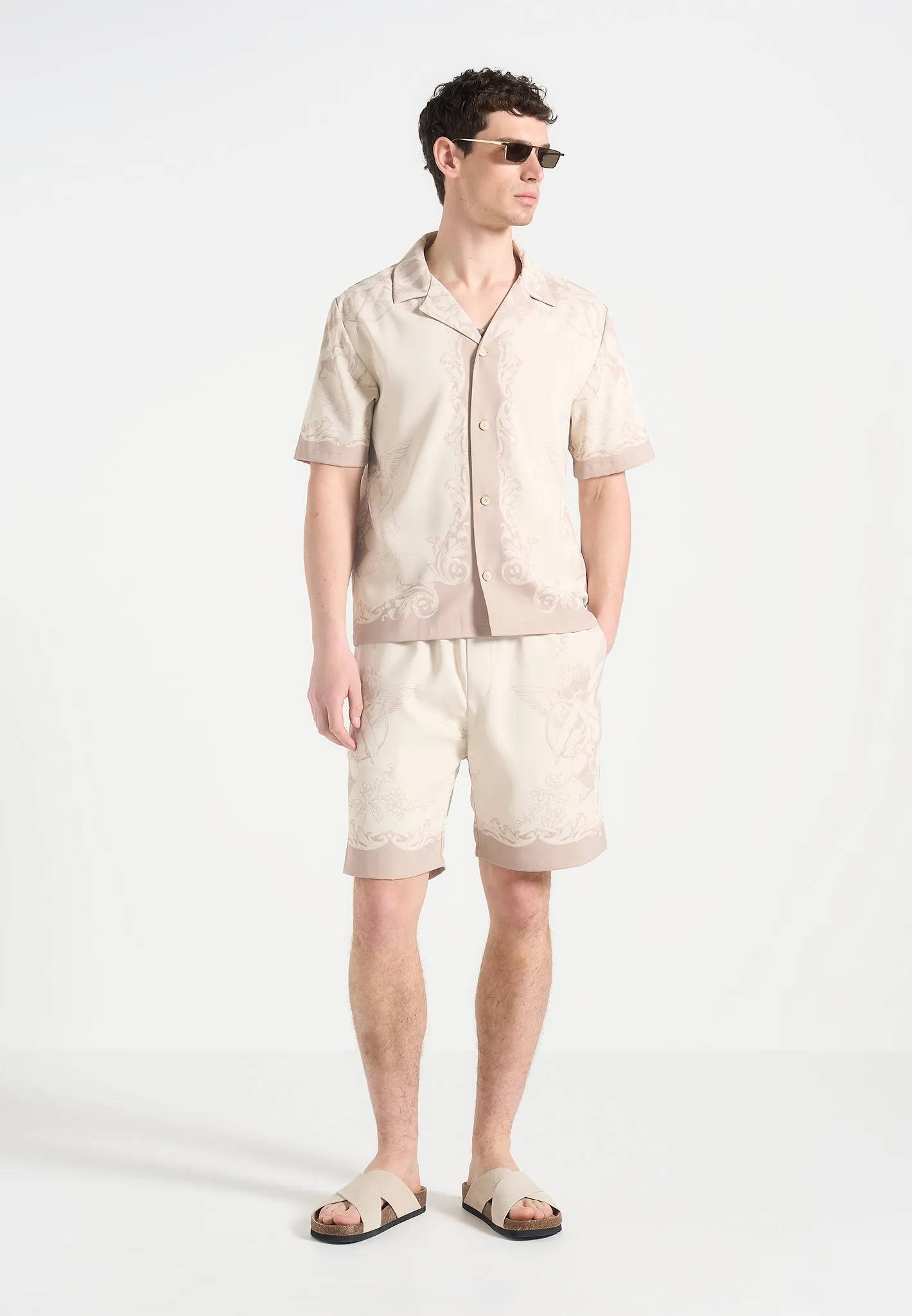 Marc - Signature Baroque Resort Shirt - Cream/Beige Fitted Design