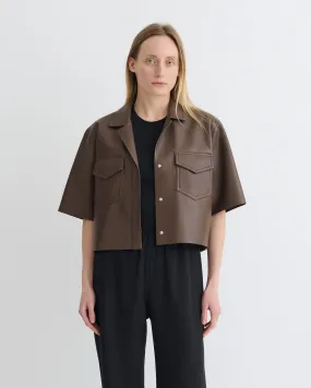 Maisie - Regenerated Leather Shirt - Chocolate Flex Waist System