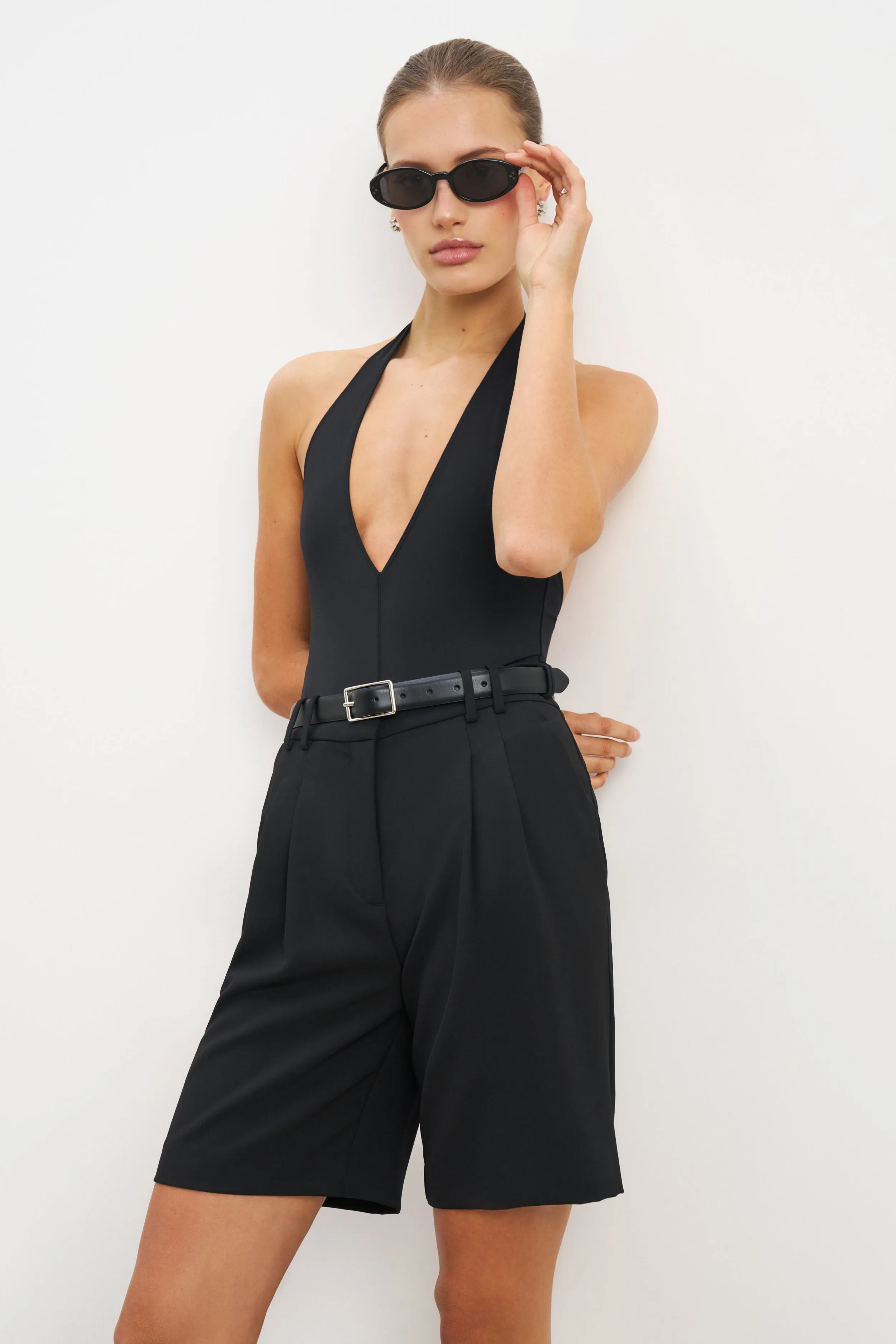 ZeroWastePattern V Neck Plunge Bodysuit - Black