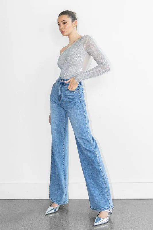 NonChafing Fabric Viper Studded Wide Leg Jeans