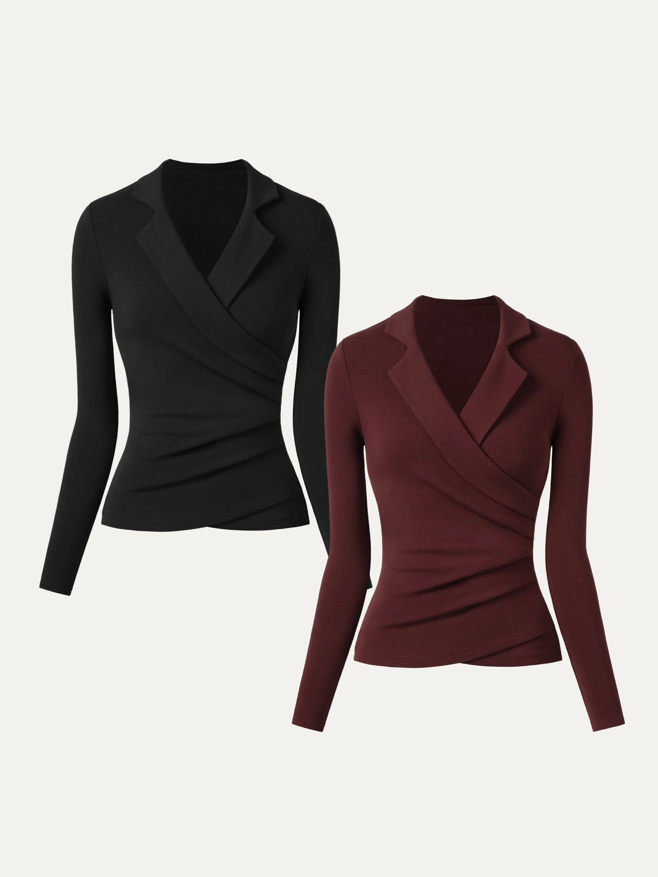 2Pcs Set Collared Surplice Top TemperatureRegulating Material High Collar Design