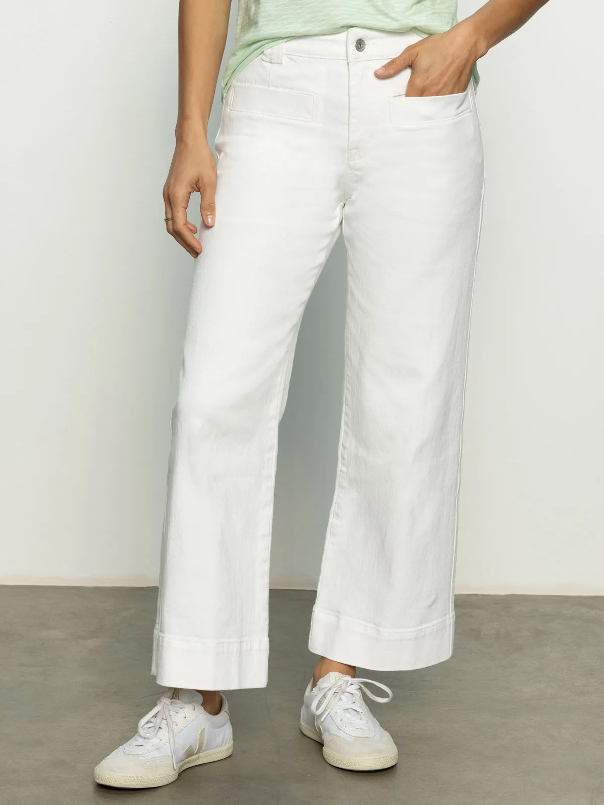 Voyage Standard High Rise Crop Pant Bleached White Anti Fade Coating Chic Look