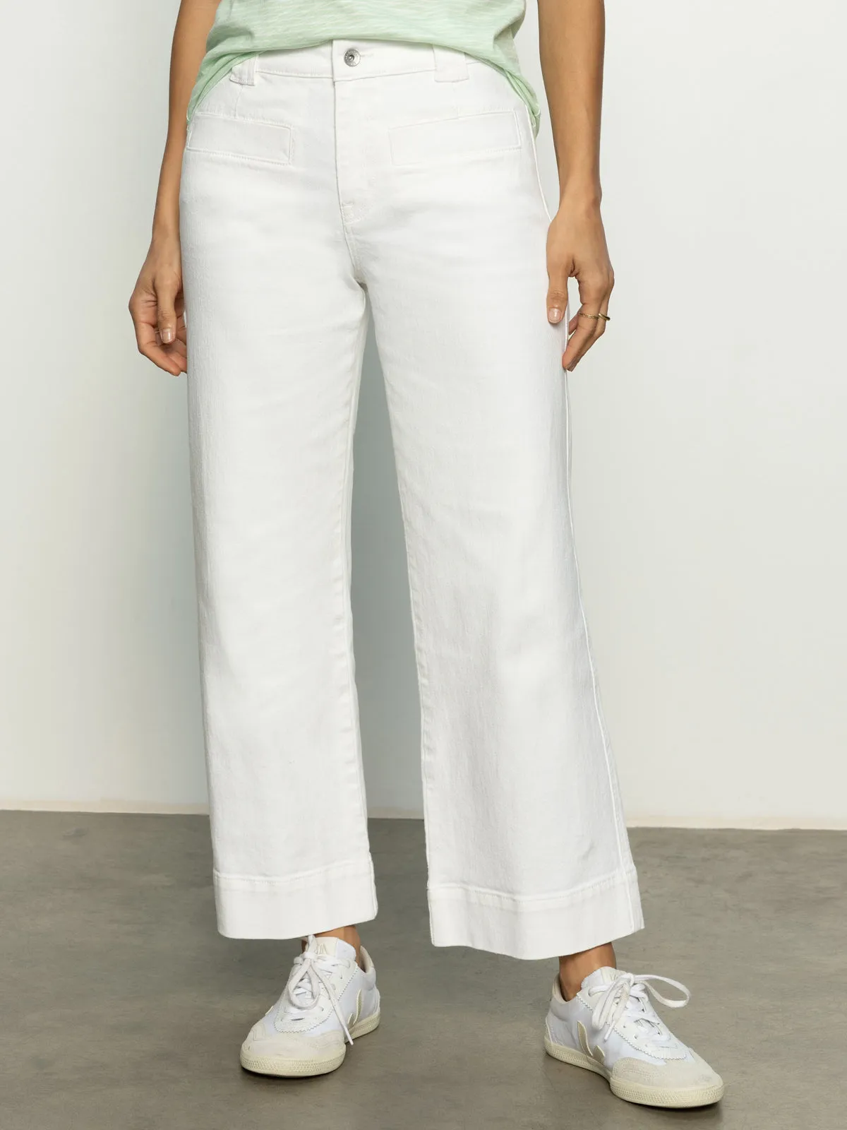 Anti Slip Waistband Voyage Standard High Rise Crop Pant Bleached White