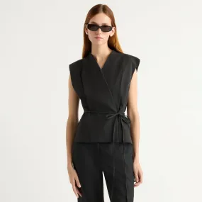 Layered Panel Construction Leandra Tencel-Blend Wrap Vest