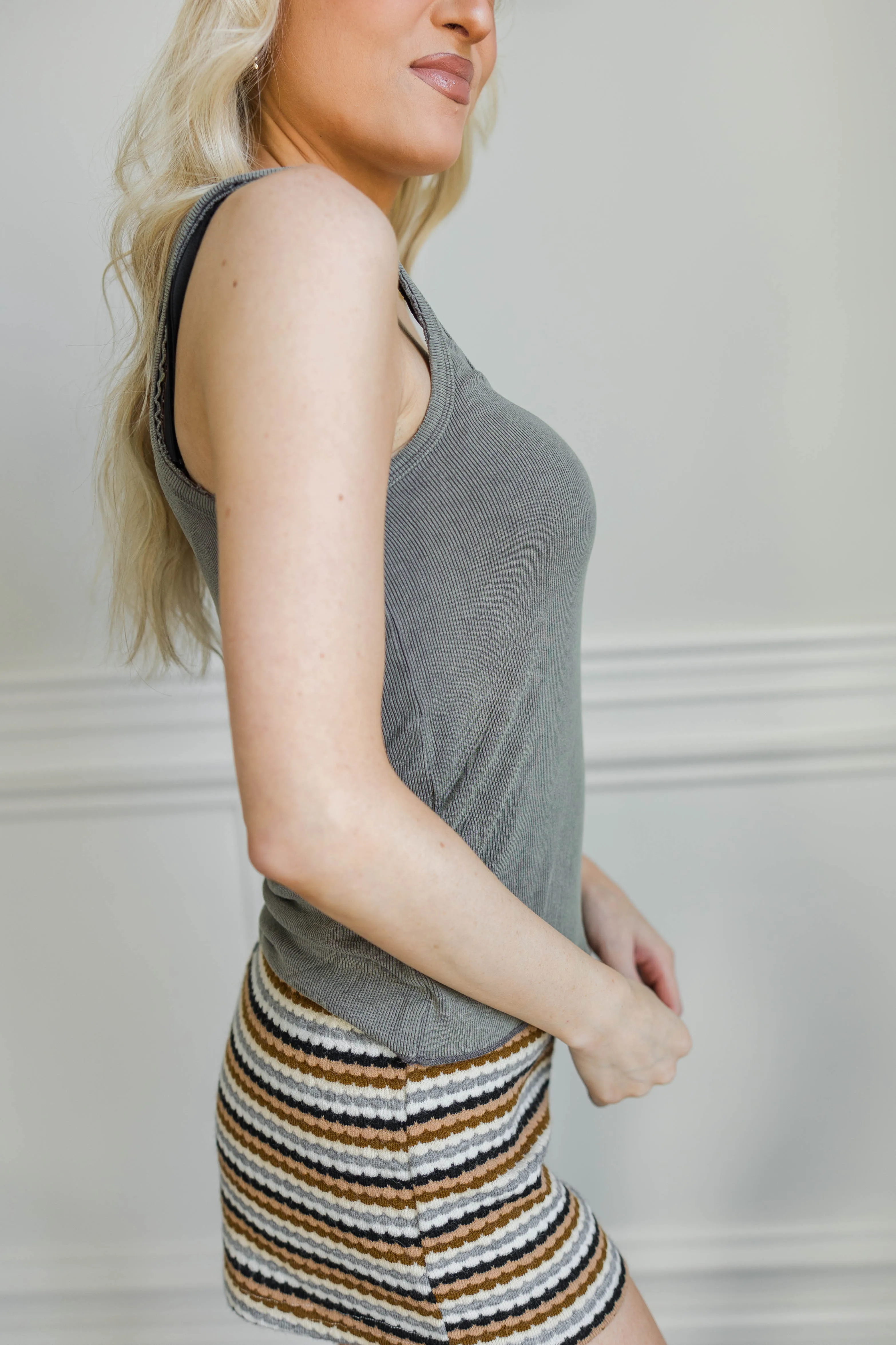 Antique Olive V Tank Office Look Oversized Silhouette