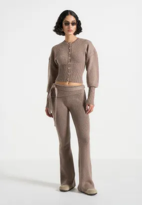 Printed T-shirt Knitted Fit & Flare Leggings with Belt - Taupe