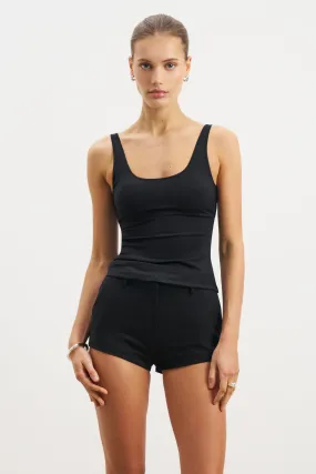 Scoop Neck Tank Top - Black NonRestrictive Fit RibbedCollar