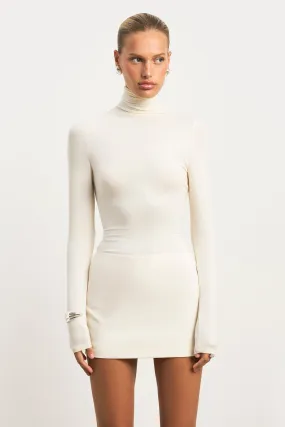 Relaxed Crew Neck Opening Relaxed Sweatshirt Semi Sheer High Neck Longsleeve Top -  Cream