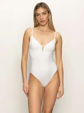 Refresh Rib One-Piece Swimsuit White QuickDry Texture
