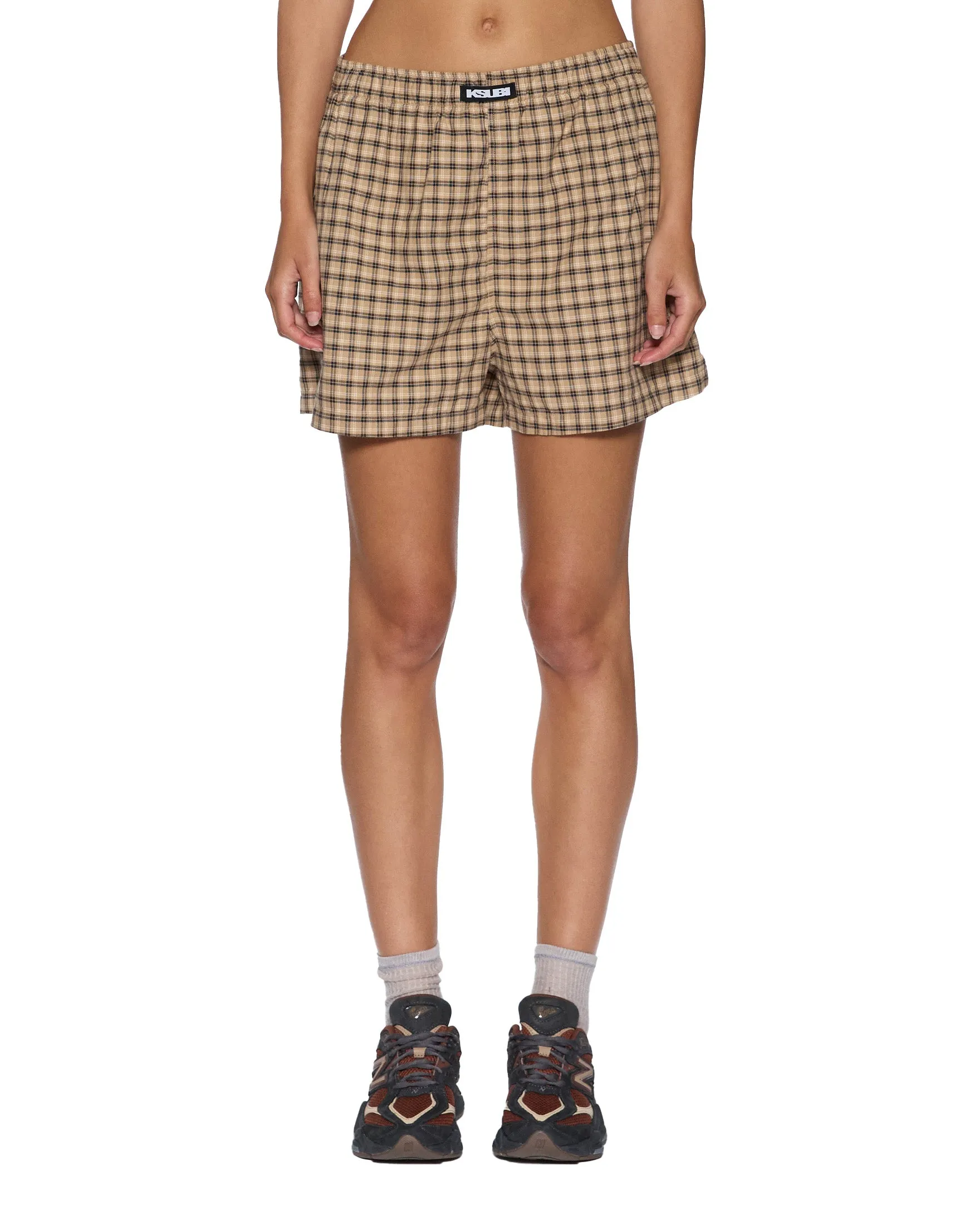 BOXER SHORTS TAN PLAID Wear Resistant Edge