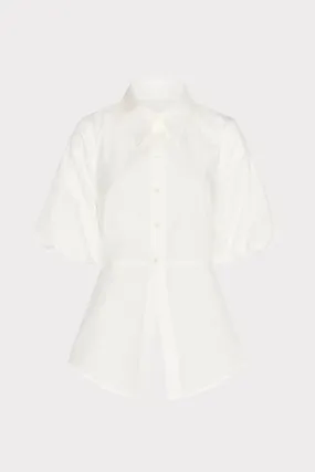 Tie Back Poplin Button Down Shirt SelfFabric Binding