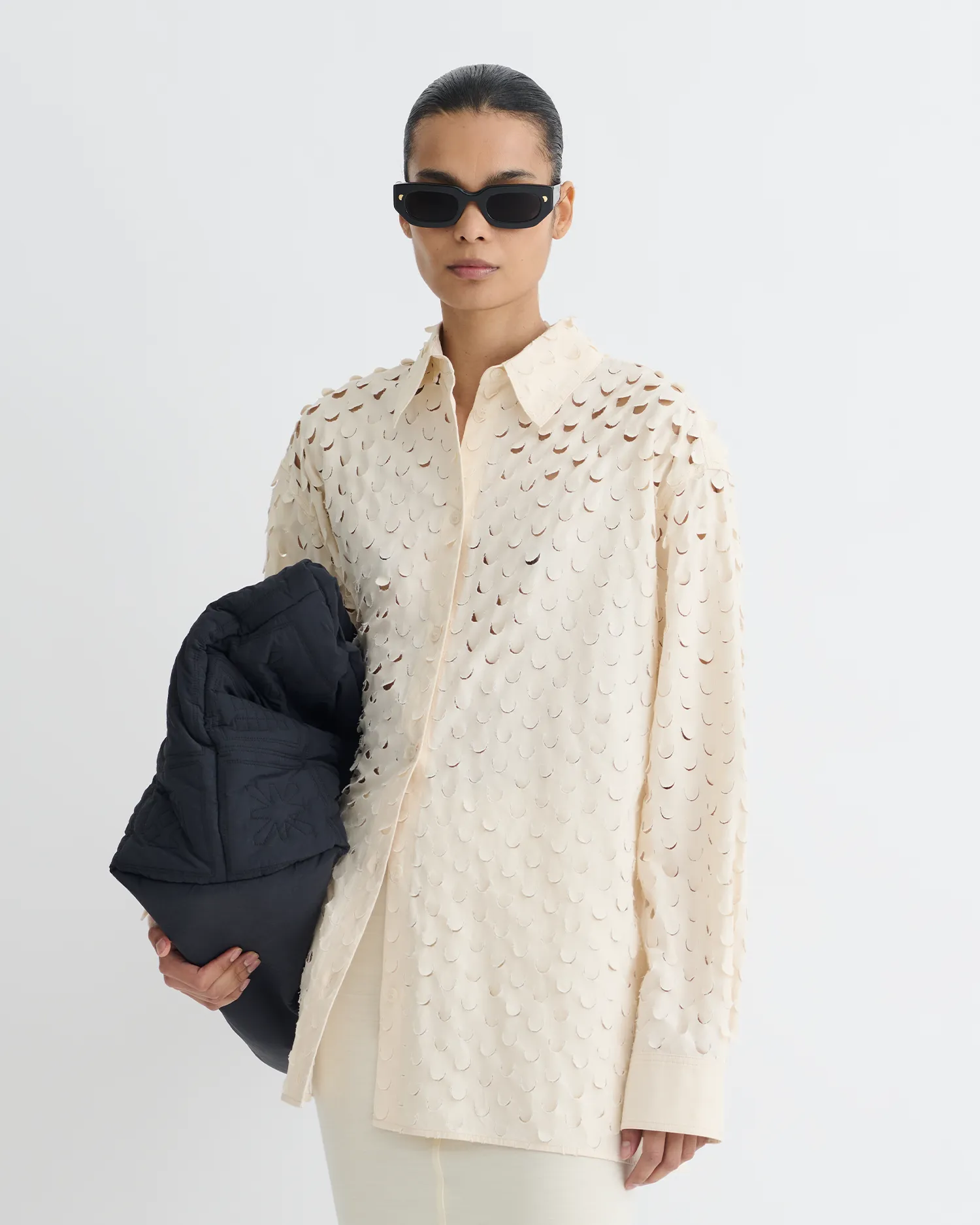 Seamless Integration Aphea - Laser Cut Heavy Poplin Shirt - Creme