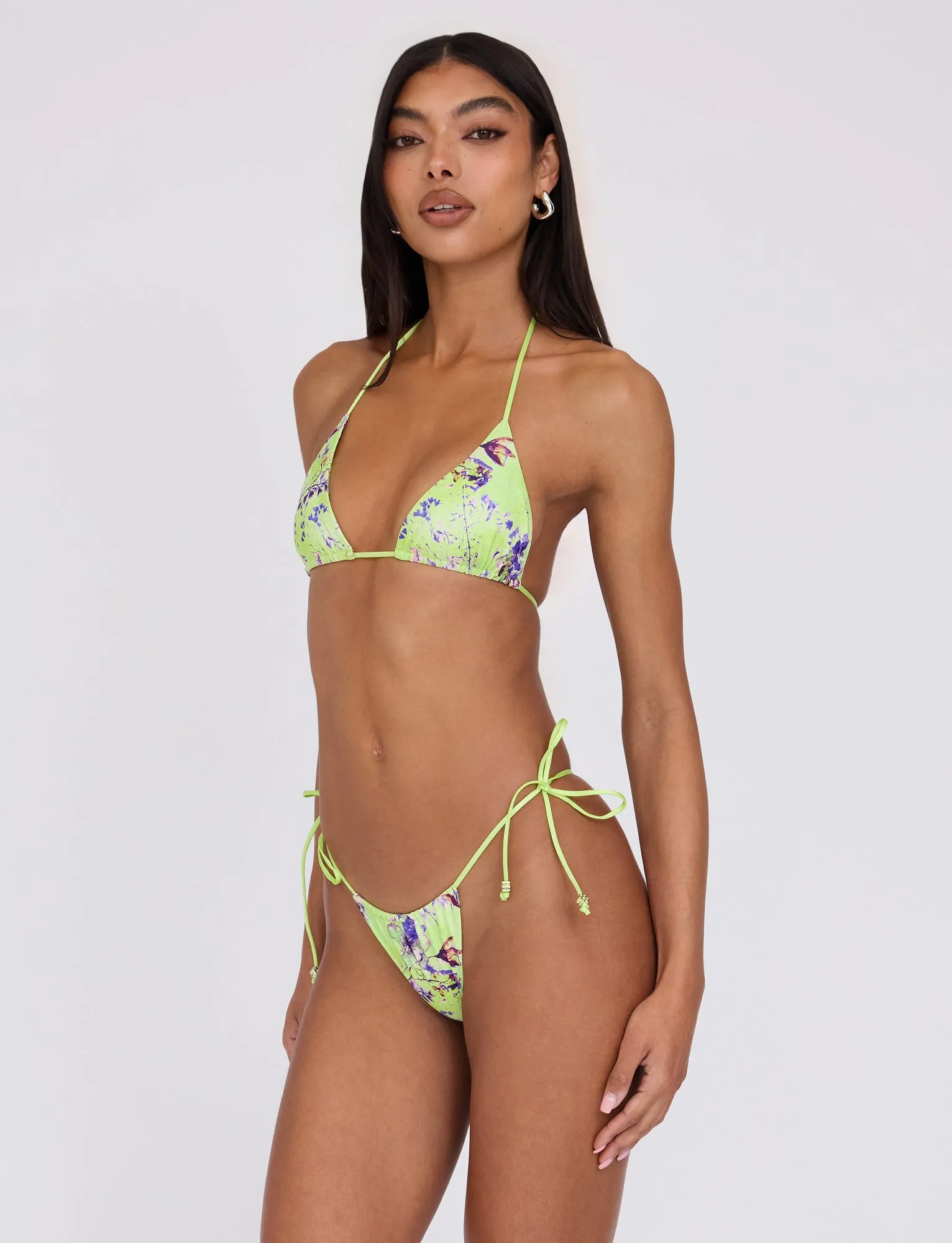 AVE BIKINI TOP - GREEN : BY POPPY FLORAL Friction Reducing Fabric Tailored Swim