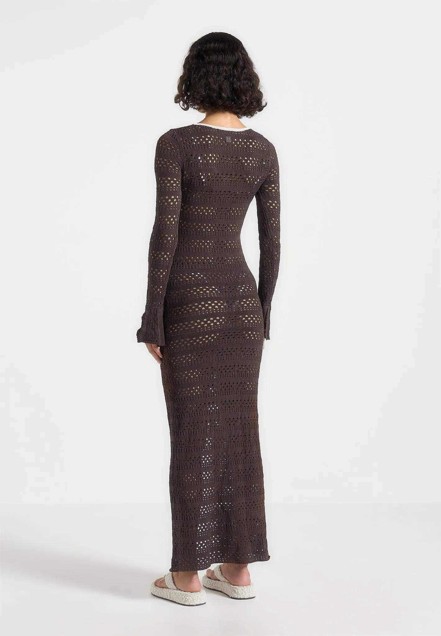 Mesh Panel Aria - Pointelle Knit Cover Up - Brown/Cream