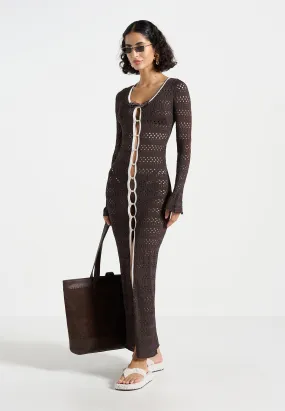 Aria - Pointelle Knit Cover Up - Brown/Cream Adventure Ready High Durability Elastic