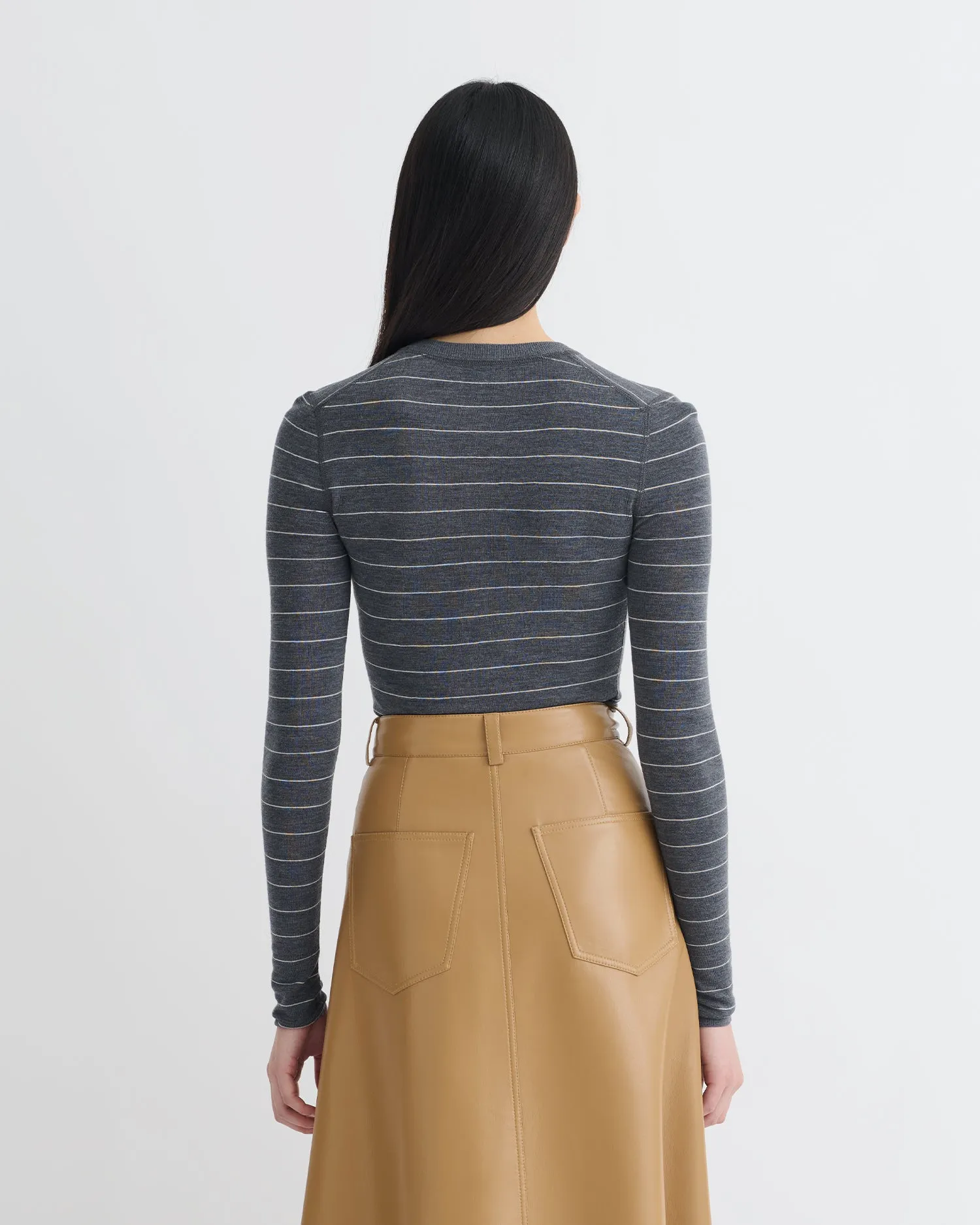 Ariyah - Striped Terry Merino Top - Grey Stripe Sporty Tee NonRestrictive Fit