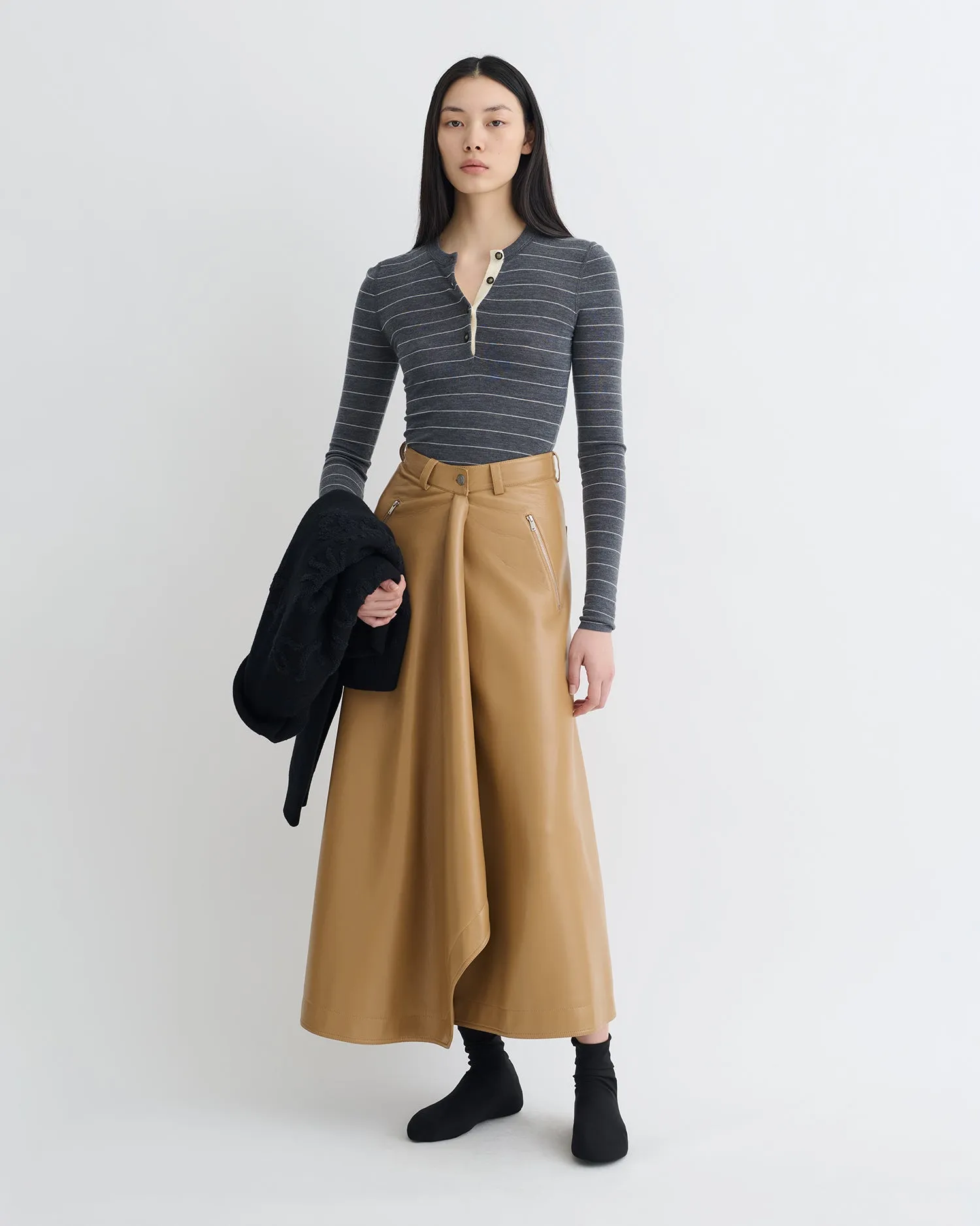 Elastic Edge Binding Stretch Fabric Ariyah - Striped Terry Merino Top - Grey Stripe