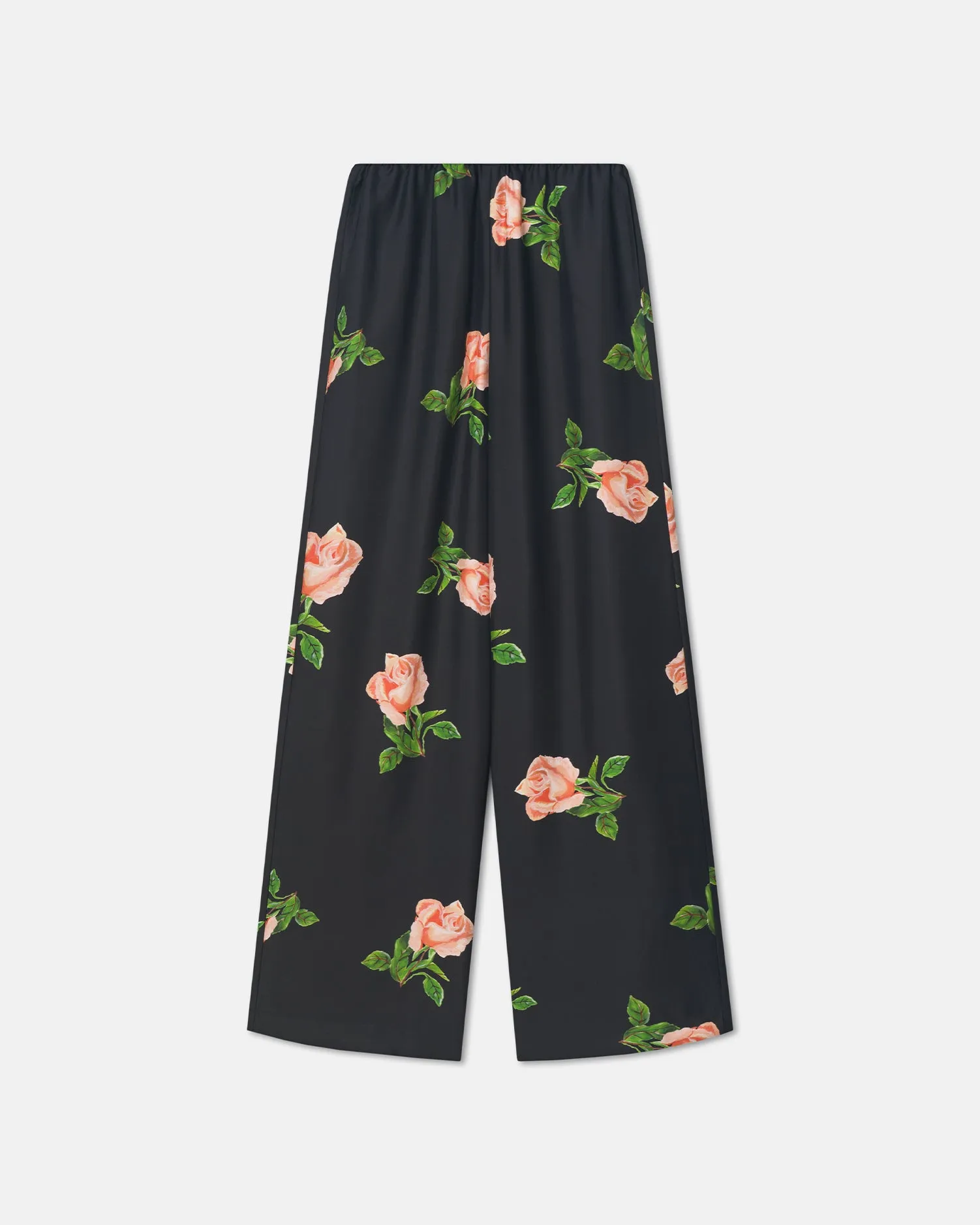 Trendy Layering Arvenn - Printed Silk Twill Pants - Off Black/Roses