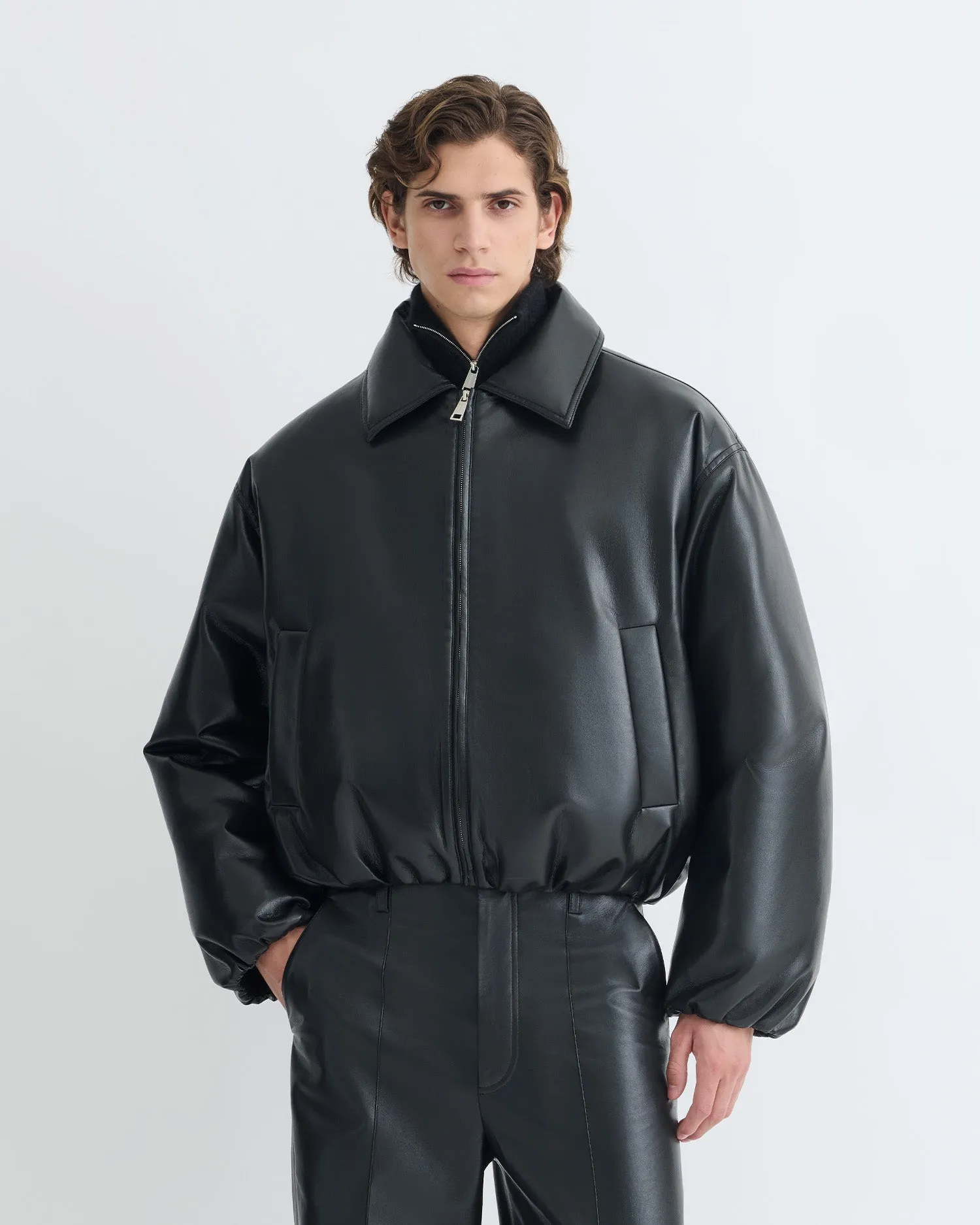 Asger - Padded Okobor? Alt-Leather Jacket - Black Culottes Straight