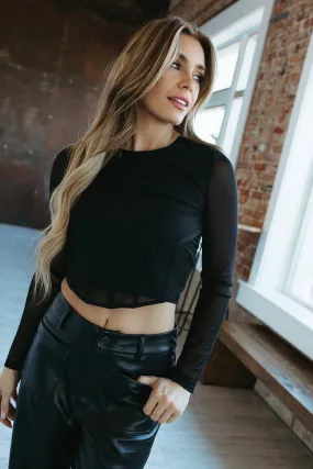 ASTR Long Sleeve Mesh Corset Top Lux Collection - FINAL SALE NonRestrictive Fit ribbed texture