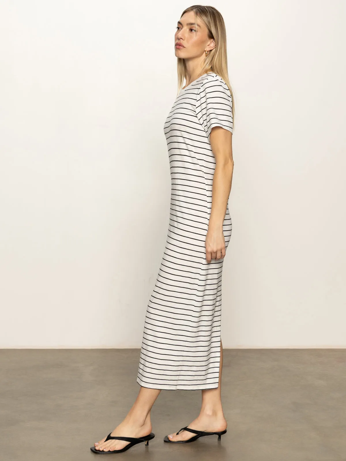 Perfect Tee Maxi Dress Chalk Black Stripe Casual Layering Basic Shape