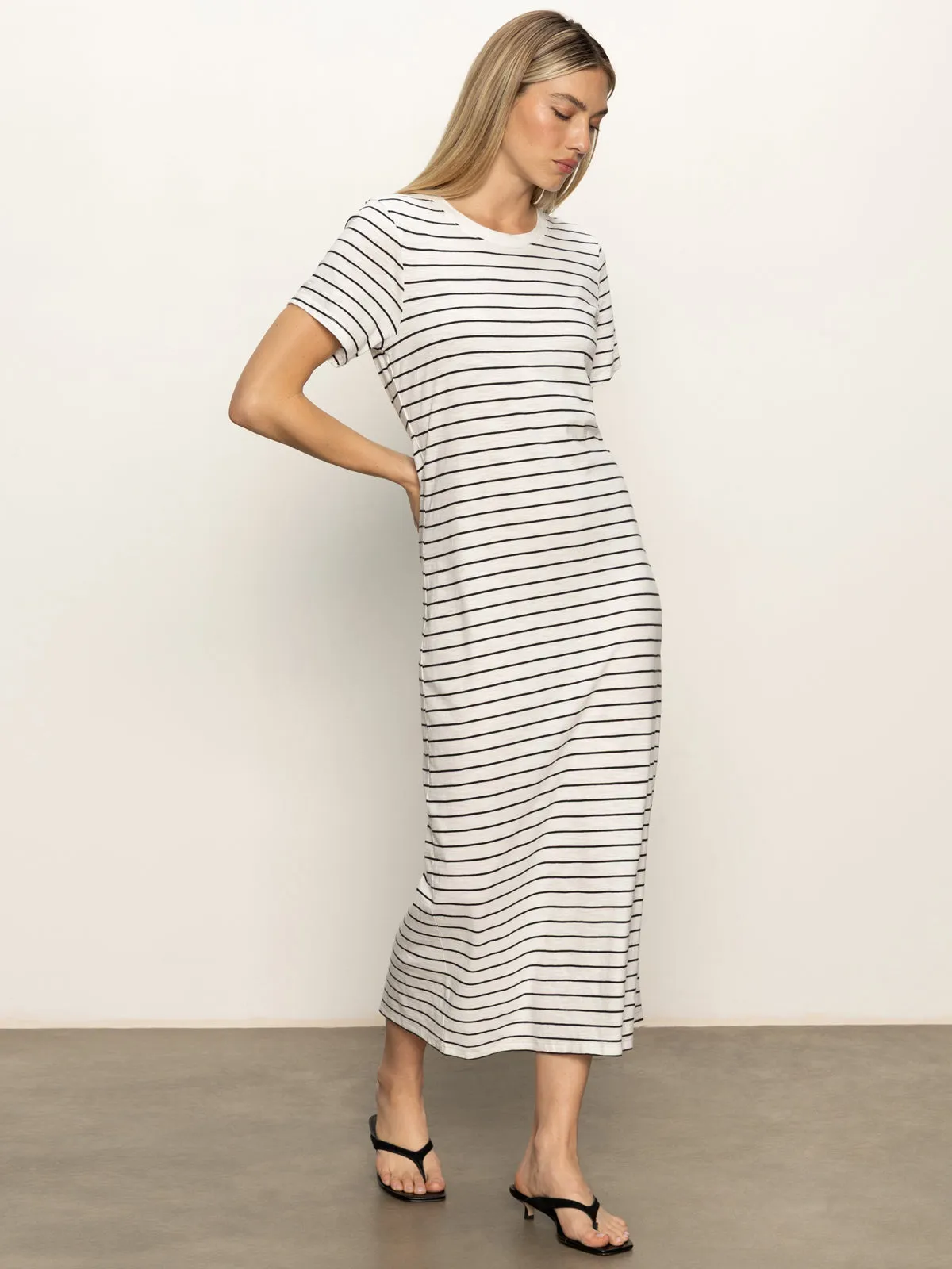 Perfect Tee Maxi Dress Chalk Black Stripe Layered Style