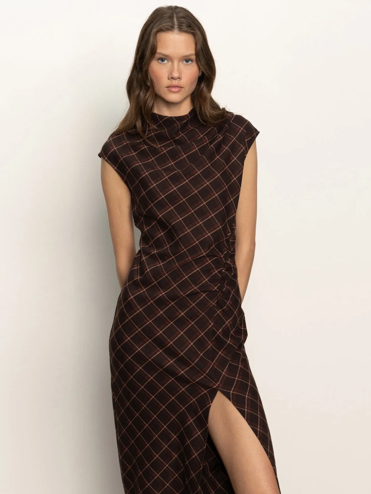 Autumns Best Dress Cocoa Plaid Sleek and Flattering Shine Soft