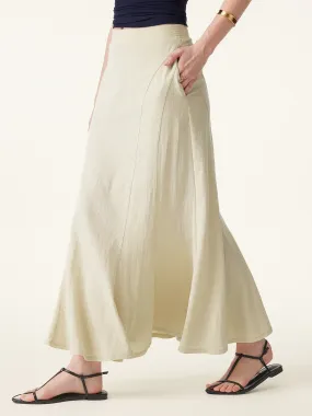 Fashion Layer Flat Lock Stitching Wrinkle-resistant Cotton-linen Pull-on Midi Skirt