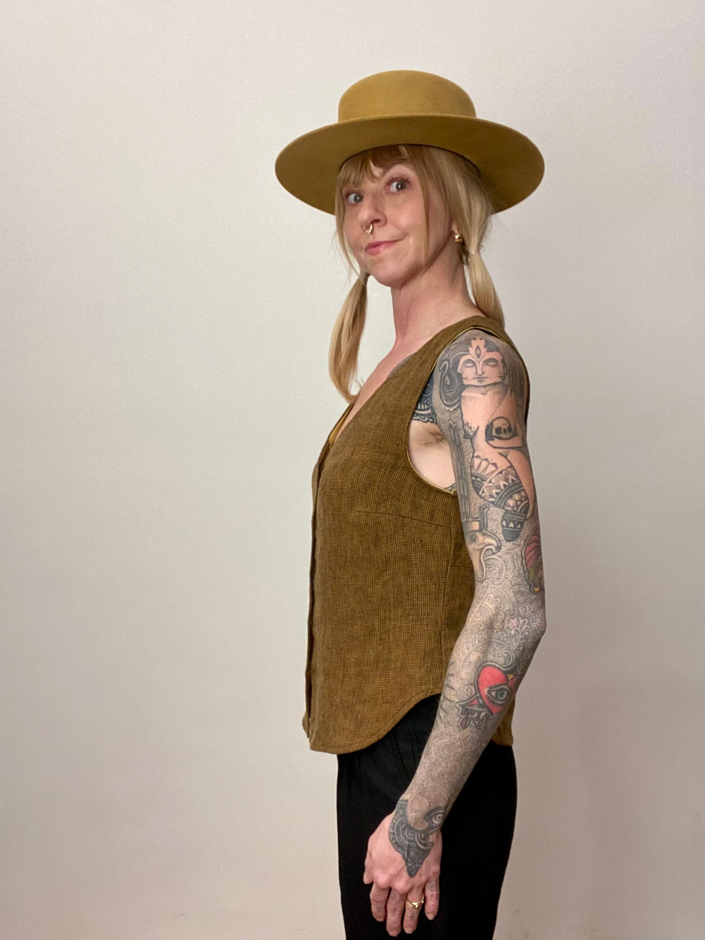 Aviva Top in Golden Checker Fashion Knit Layer