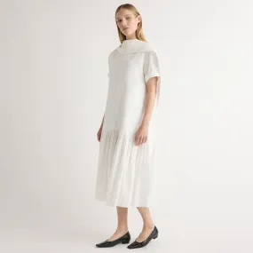 Wide Swing Texture Feel Babba Shirred Scarf-Neck Dress