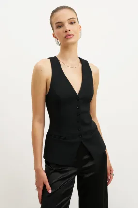 Tailored V-Neck Hourglass Waistcoat - Black Noise Reduced Zipper