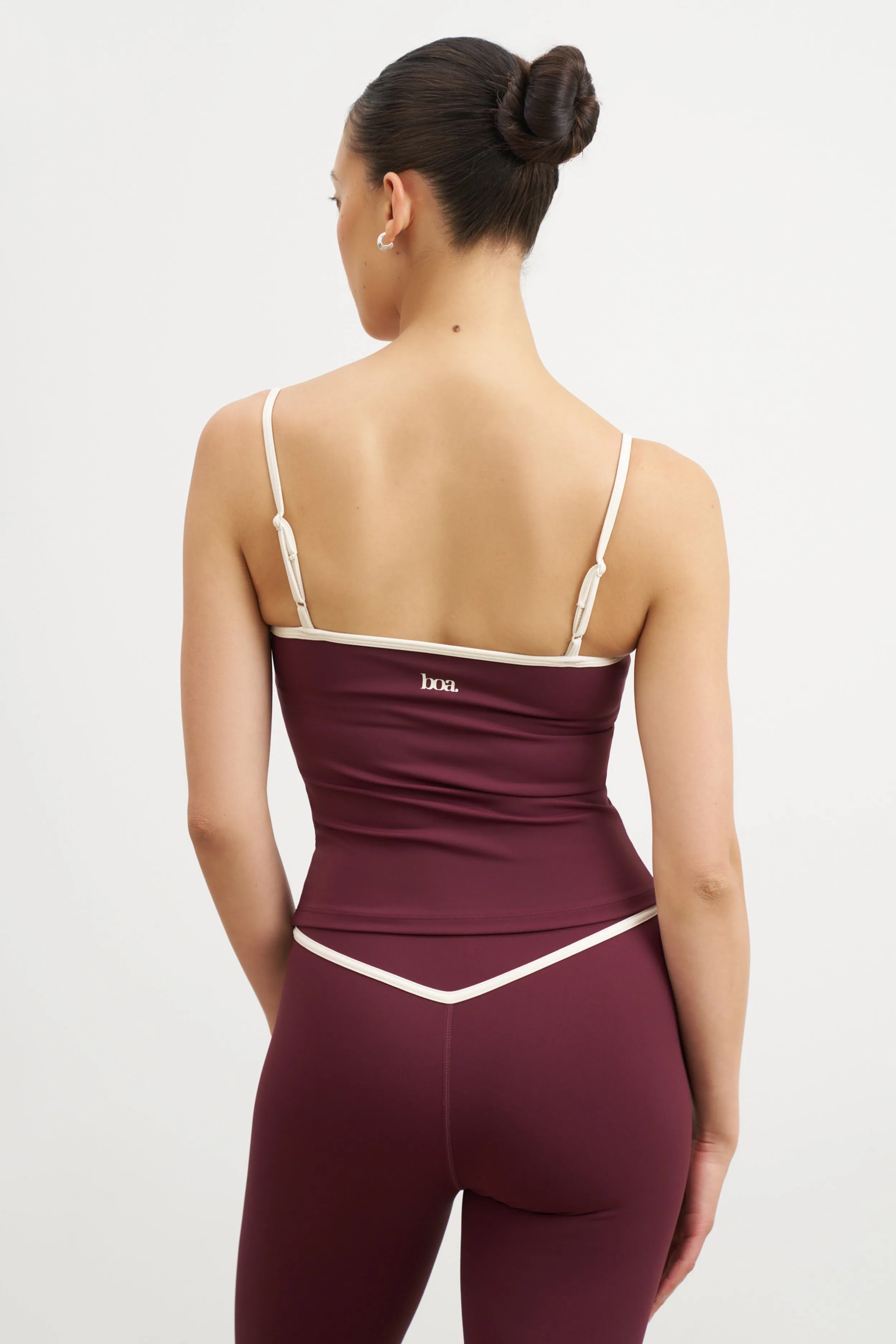Base Contrast Trim Cami Top - Merlot/Tofu ColorfastMaterial YarnDyeStripe