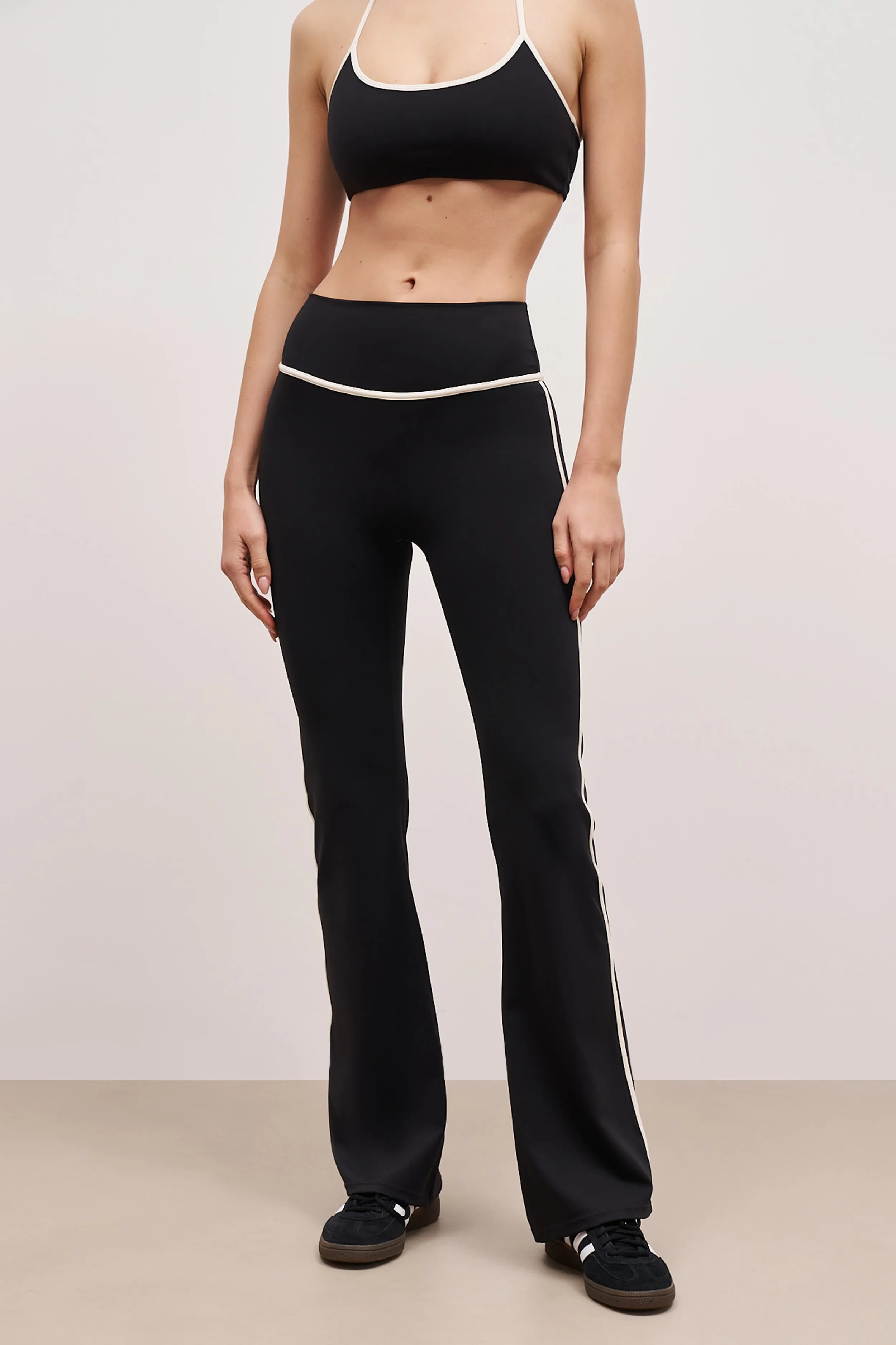 Base Contrast Trim Flared Leggings - Black/Tofu Night Out product bag functionality