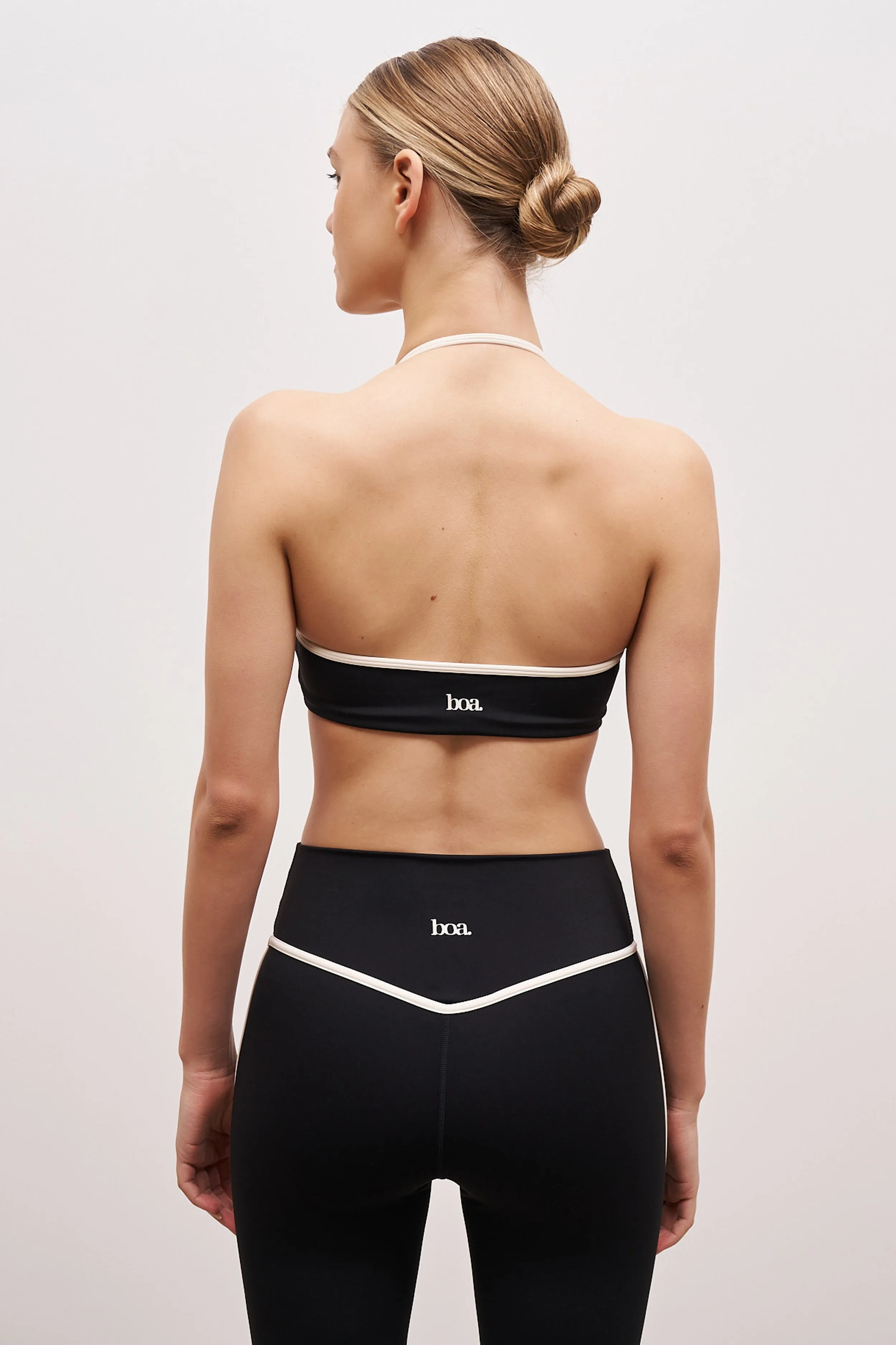 Base Contrast Trim Halter Cami Bra - Black/Tofu ReinforcedShoulders Microfiber Material