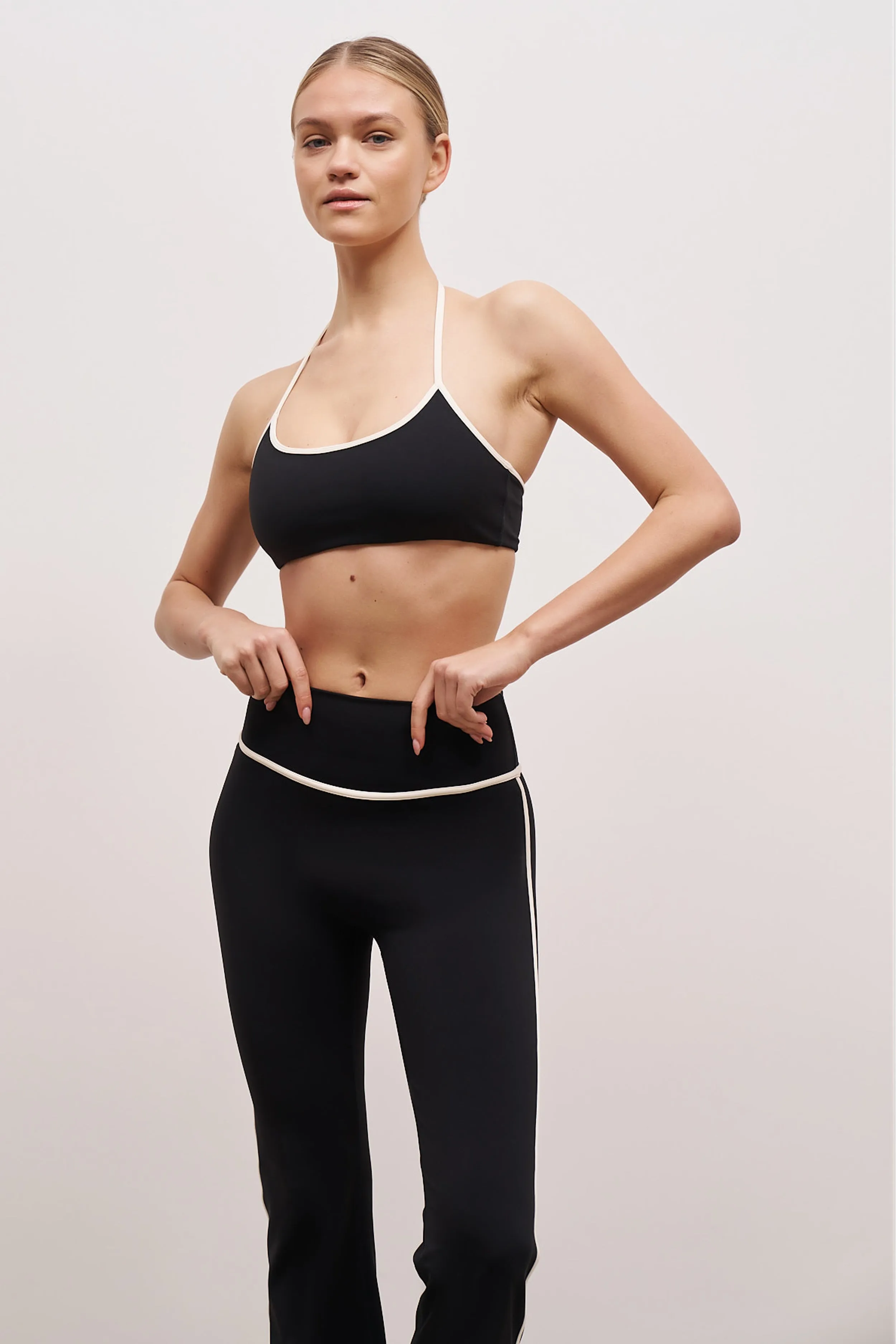 Base Contrast Trim Halter Cami Bra - Black/Tofu Reinforced Shoulder
