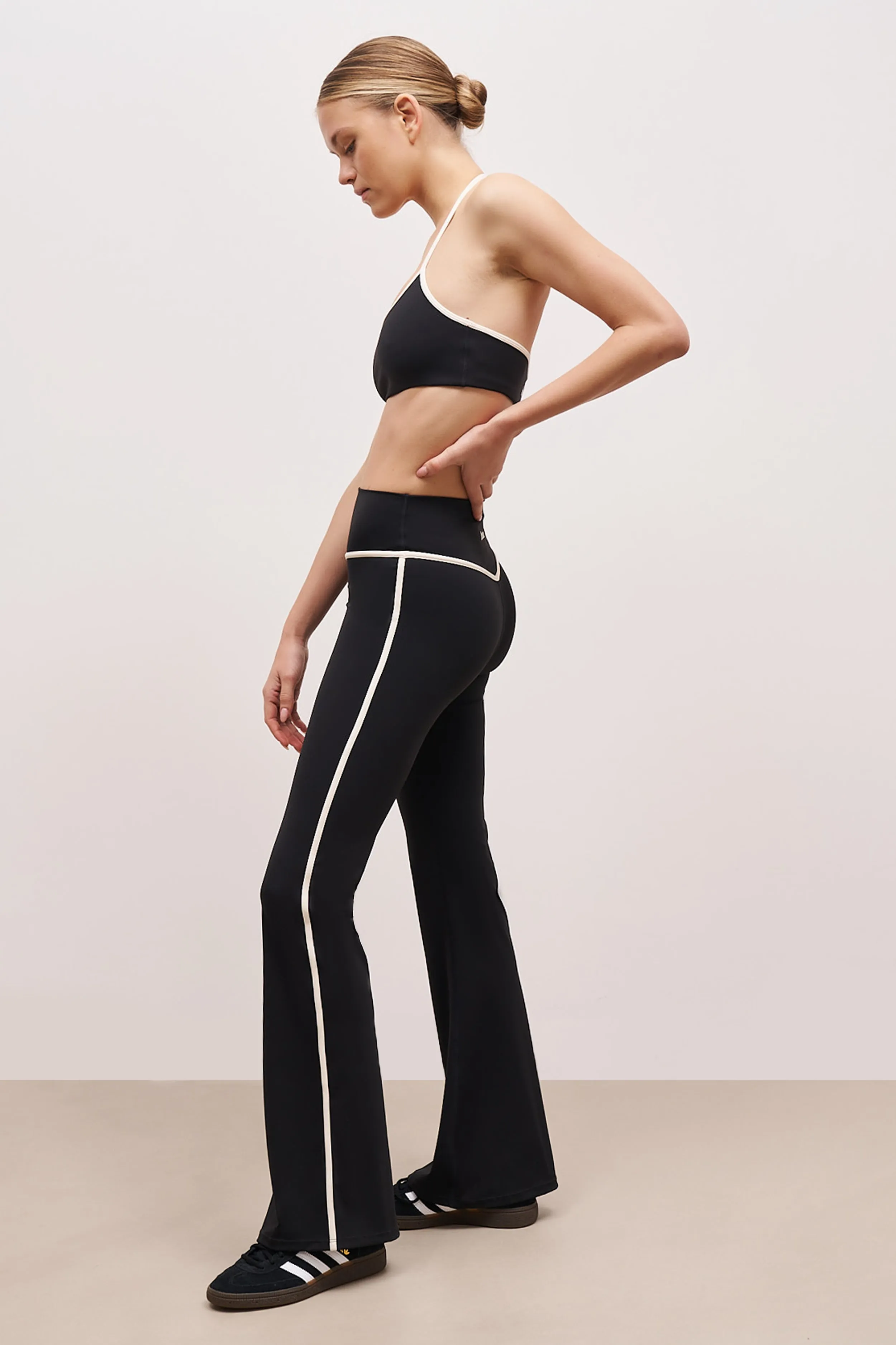 Base Contrast Trim Halter Cami Bra - Black/Tofu product sale