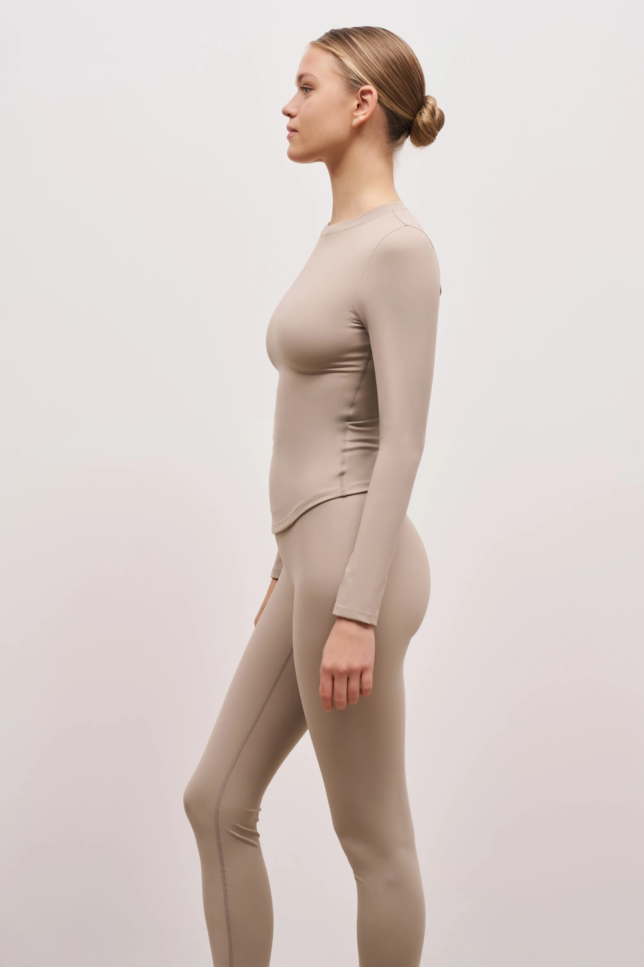 Reinforced Hem Base Sculpting Long Sleeve Top - Taupe