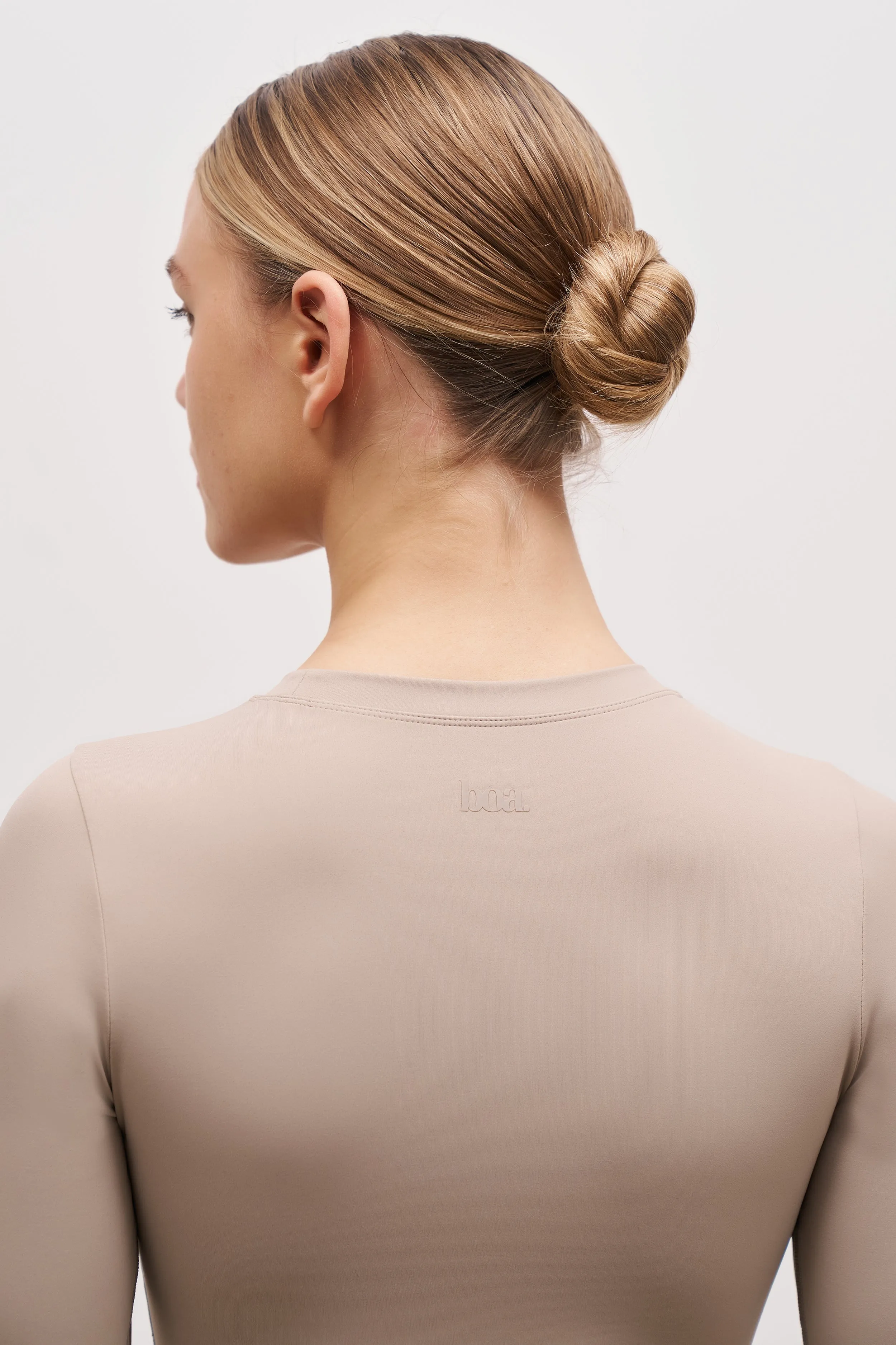 Patchwork Base Sculpting Long Sleeve Top - Taupe