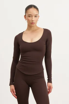 Base Sculpting Scoop Neck Long Sleeve Top - Carob product tag identification