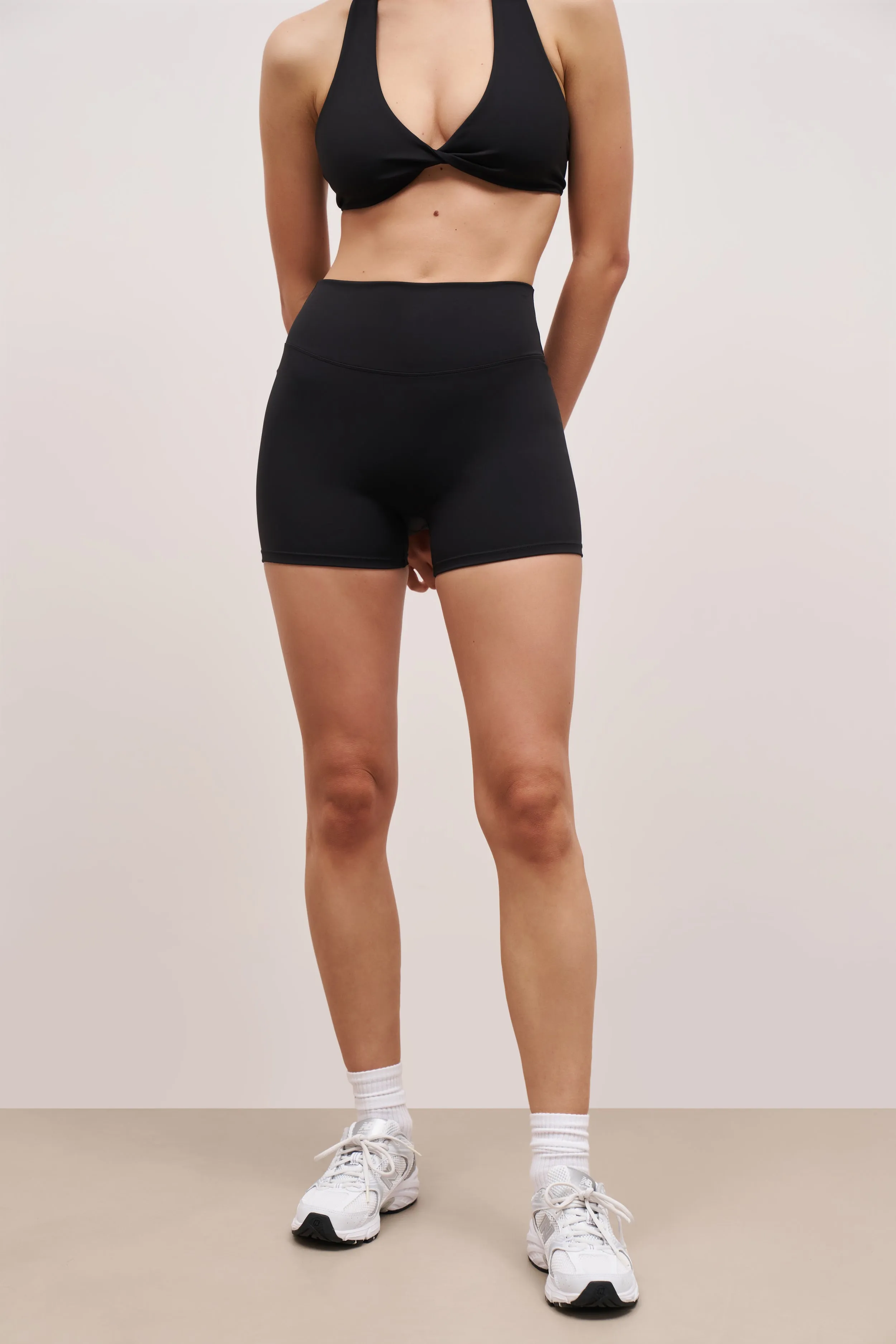 Minimalist Stitching Zero Waste Production Label Base Sculpting Shorts - Black
