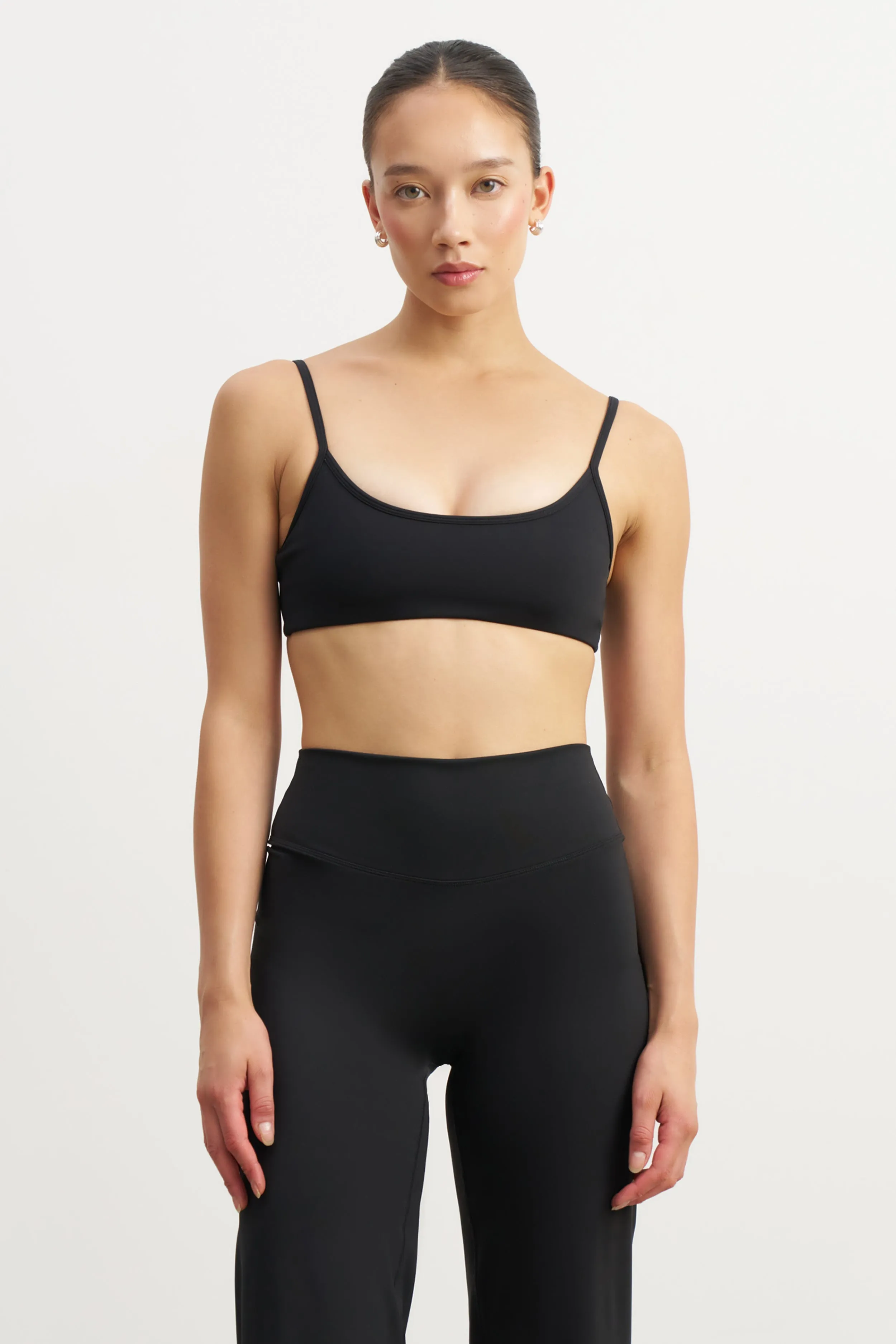 Soft Cotton Blend Base Sculpting Wide Leg Trousers - Black