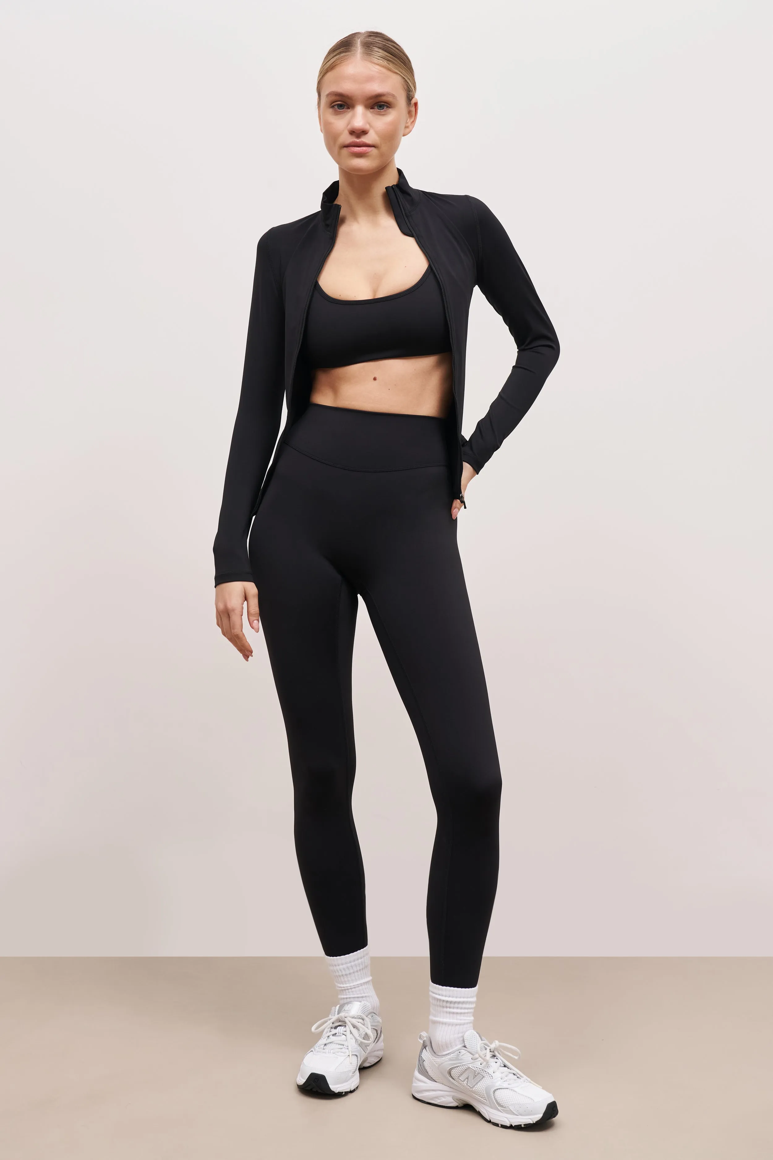 Thermal Regulating Fabric Four Way Stretch Material Base Sculpting Zip Up Jacket - Black