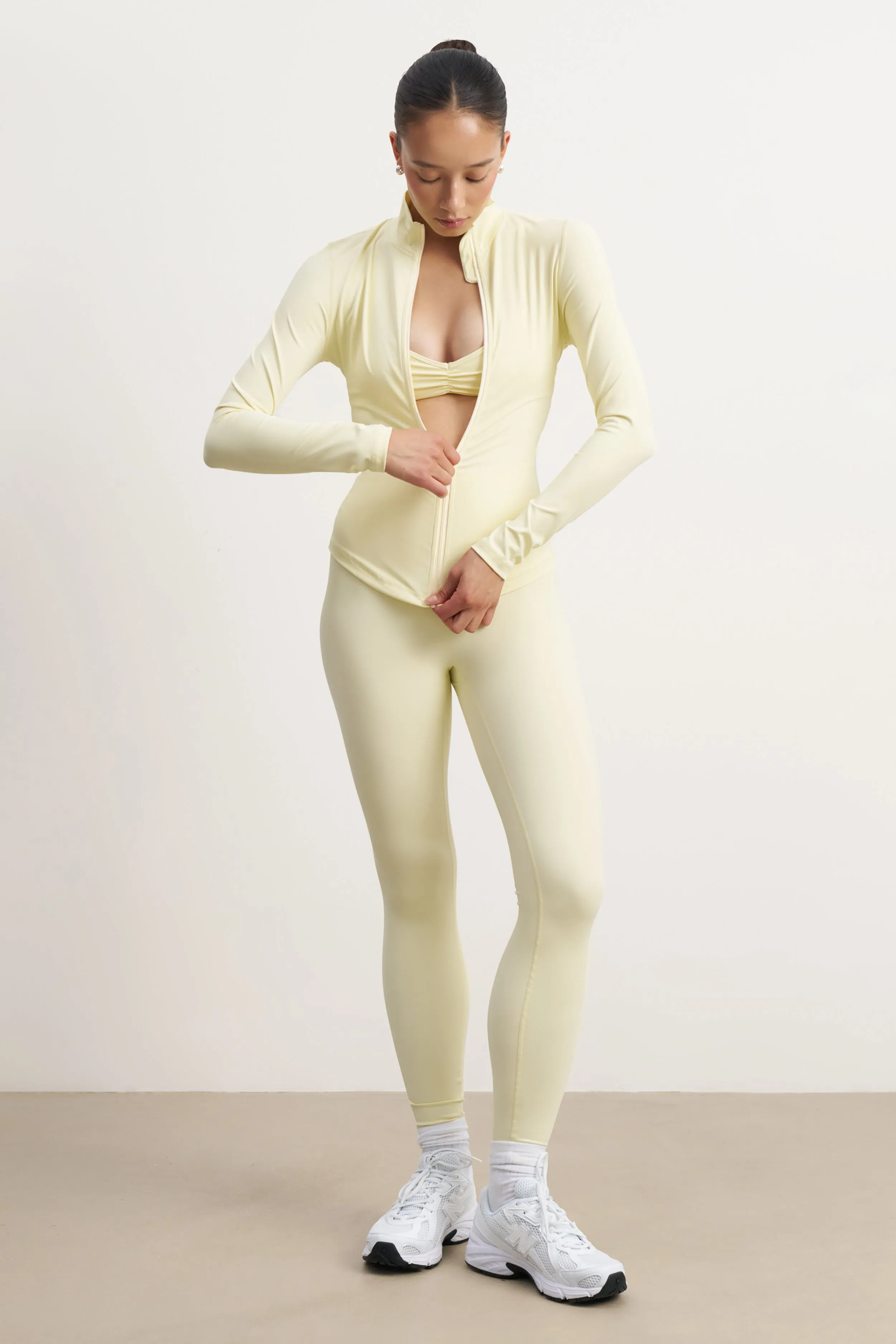 Base Sculpting Zip Up Jacket - Buttermilk product ribbon playfulness fuzzy texture