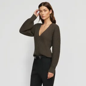 Effortless Style Sanne Ottoman-Knit V-Neck Sweater