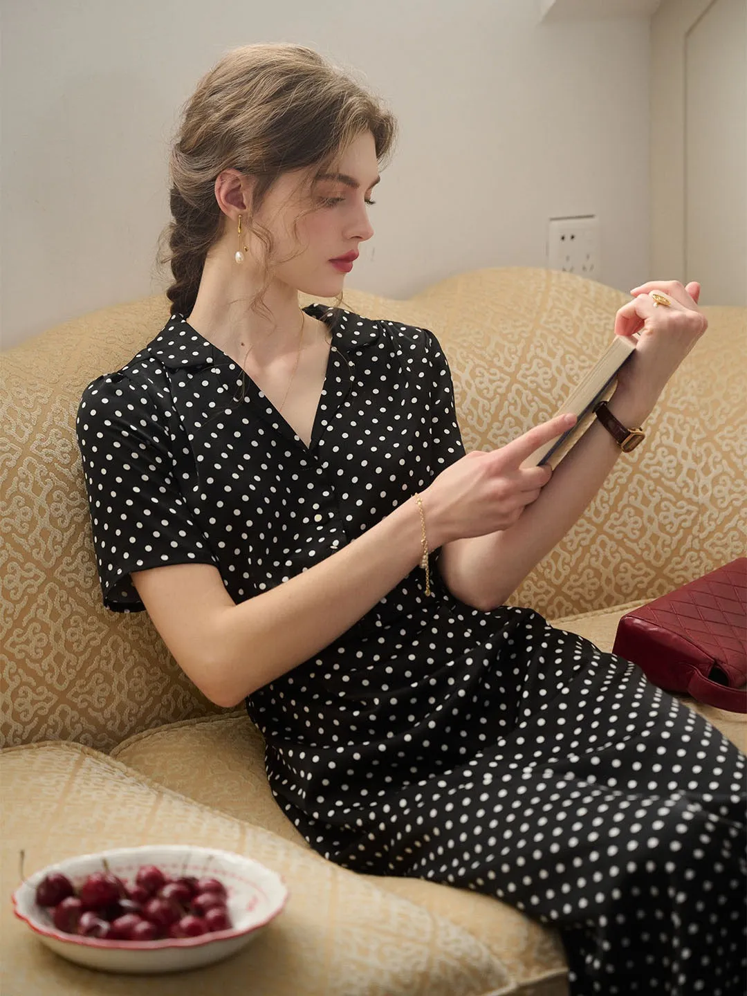 Fashionable Fit Baylee French Retro Polka Dot V-Neck Dress