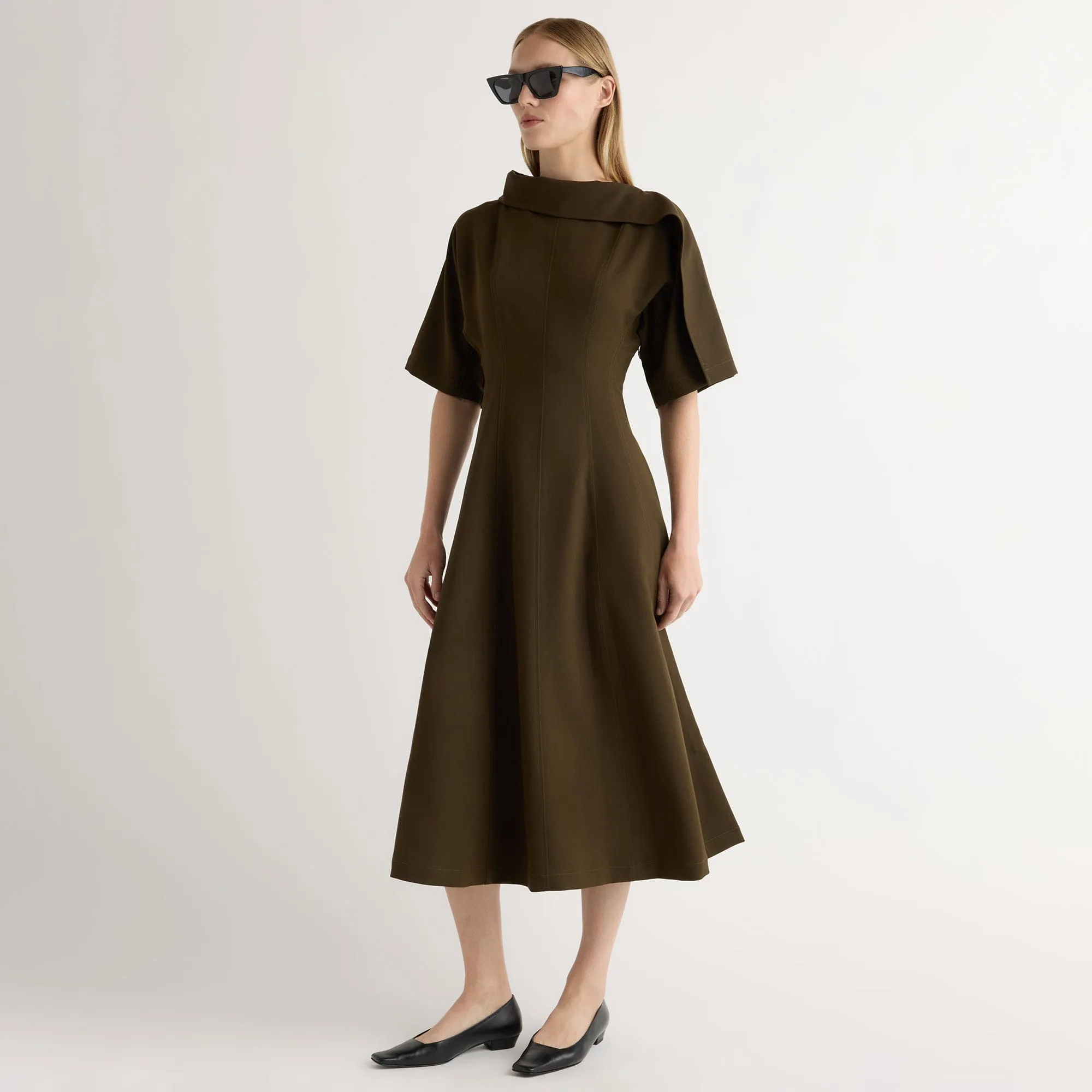 Addison Foldover Scarf-Neck Dress Light Blend