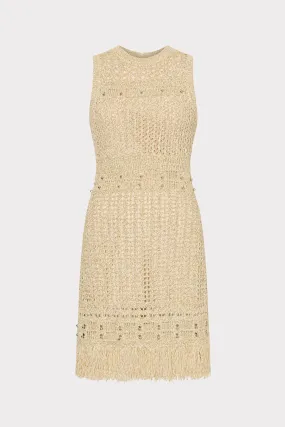 Beaded Fringe Knit Mini Dress Activewear Top Minimalist Silhouette Cut