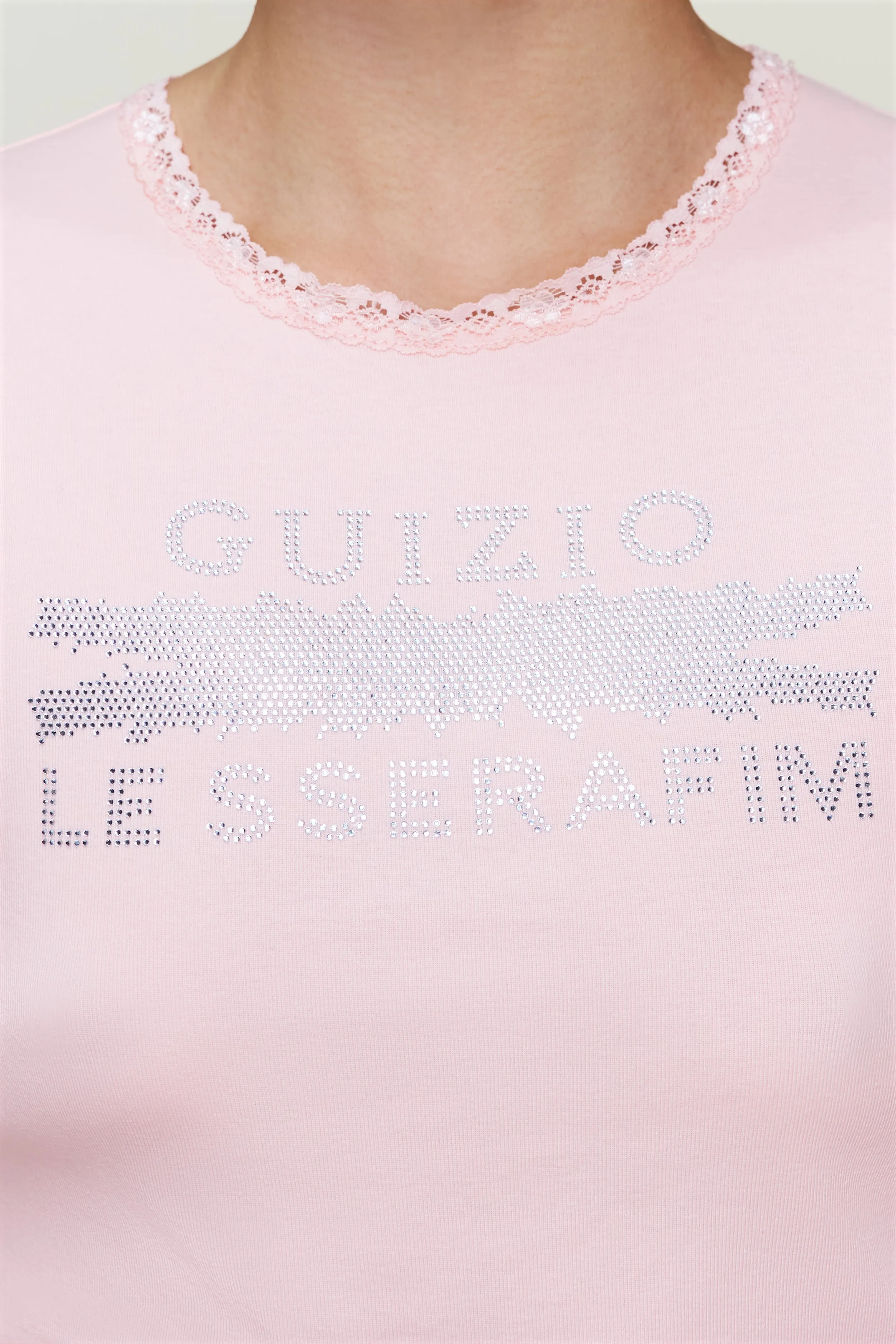 Moisture Management System Bedazzled Lace Trim Tee