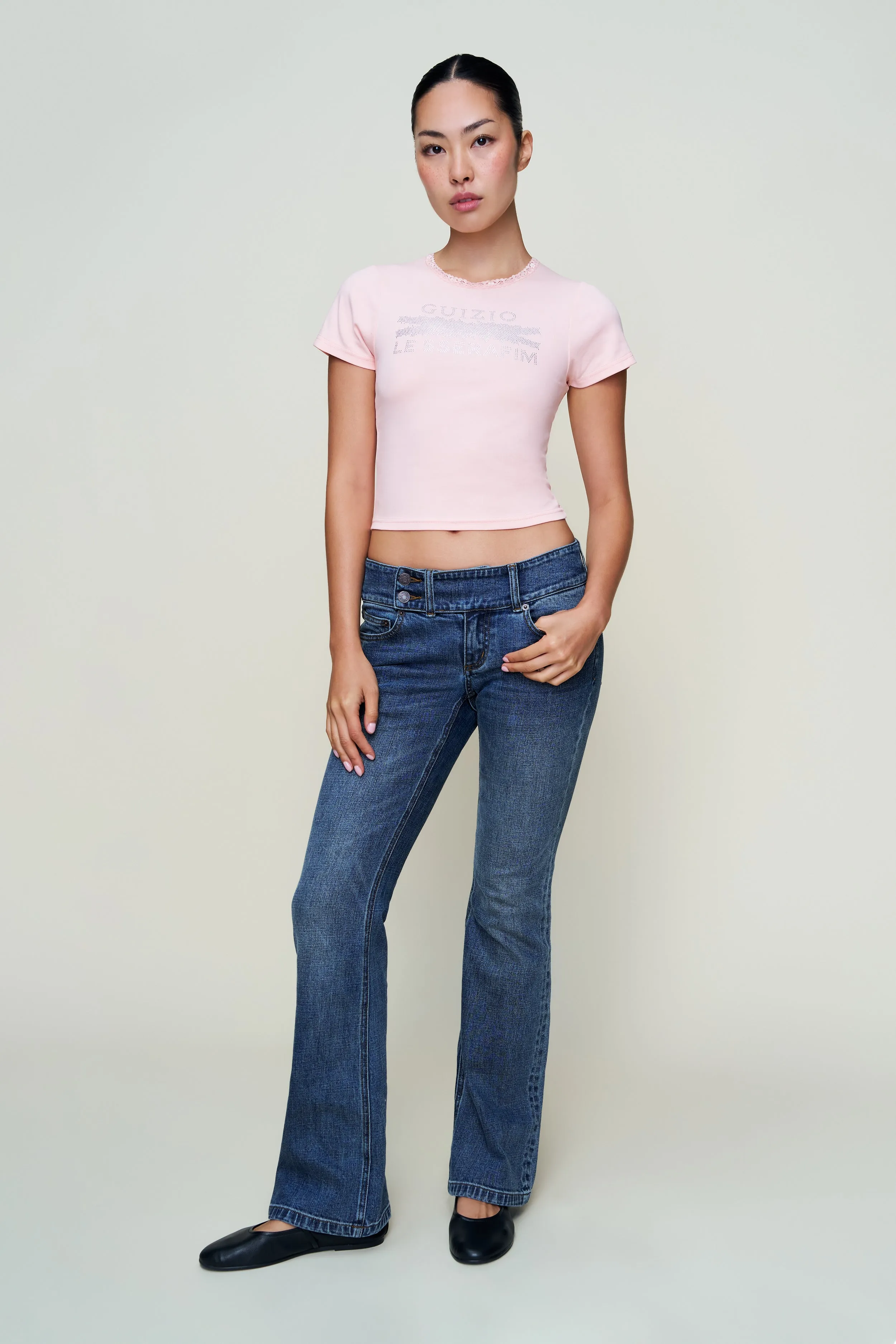 Sustainable Material Blend Bedazzled Lace Trim Tee